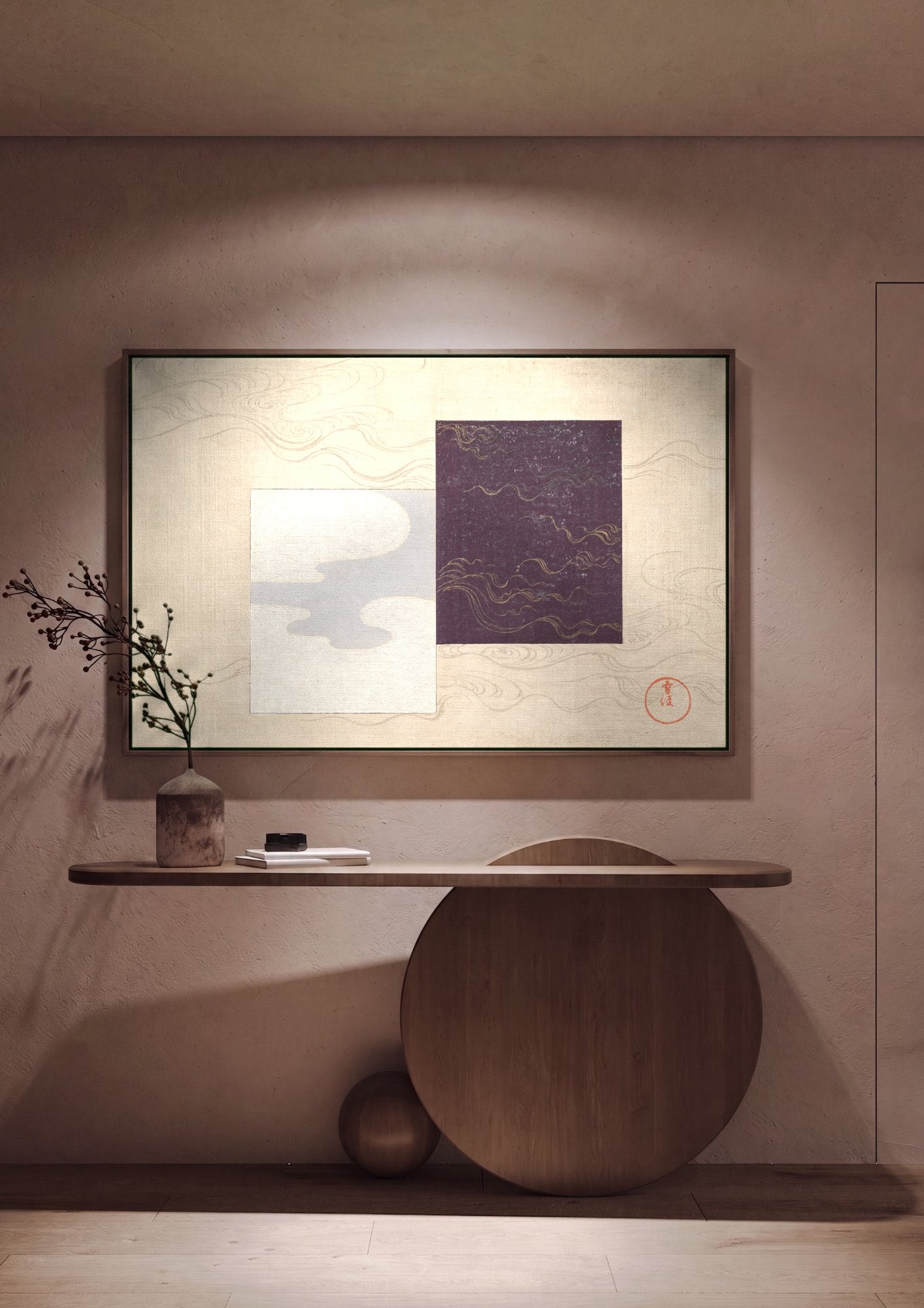 Quadro Decorativo Nuvens e Ondas - Kamisaka Sekka em ambiente decorado