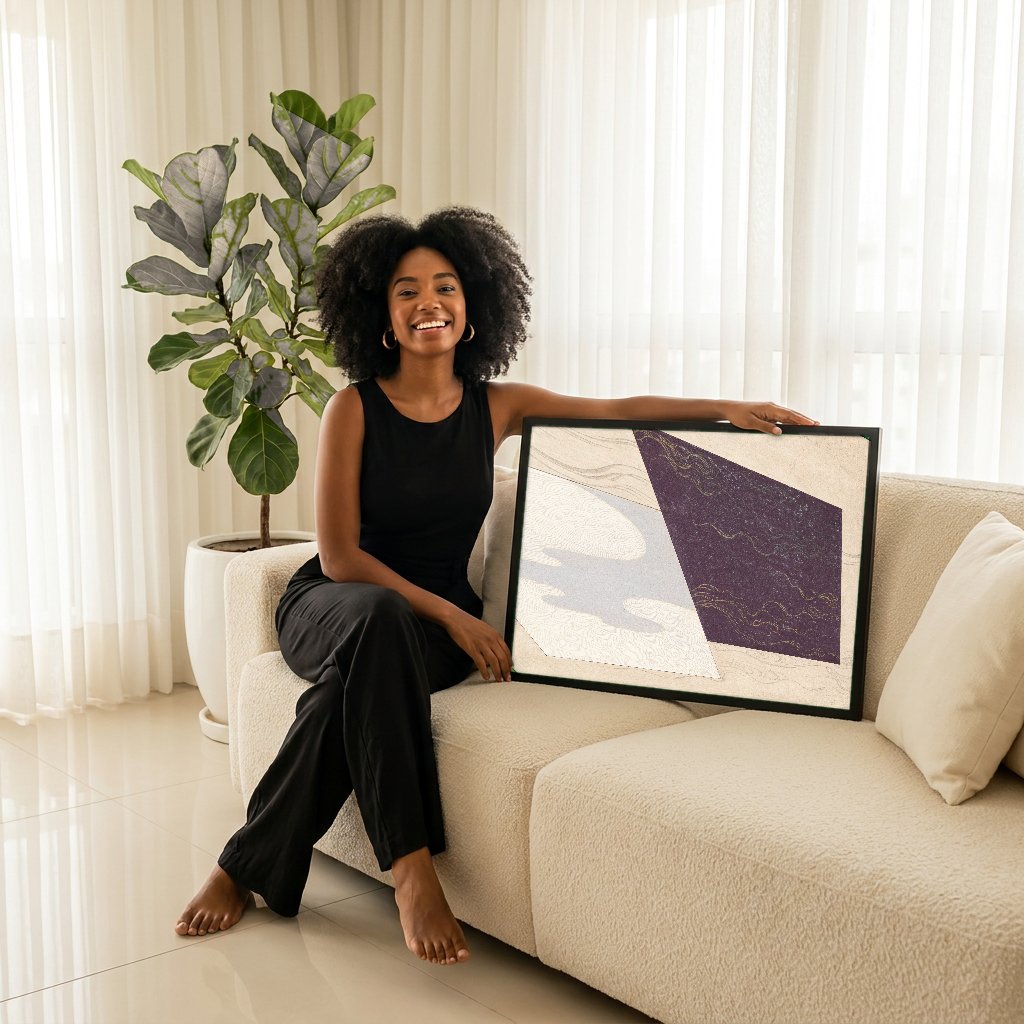 Quadro Decorativo Nuvens e Ondas - Kamisaka Sekka com modelo em ambiente