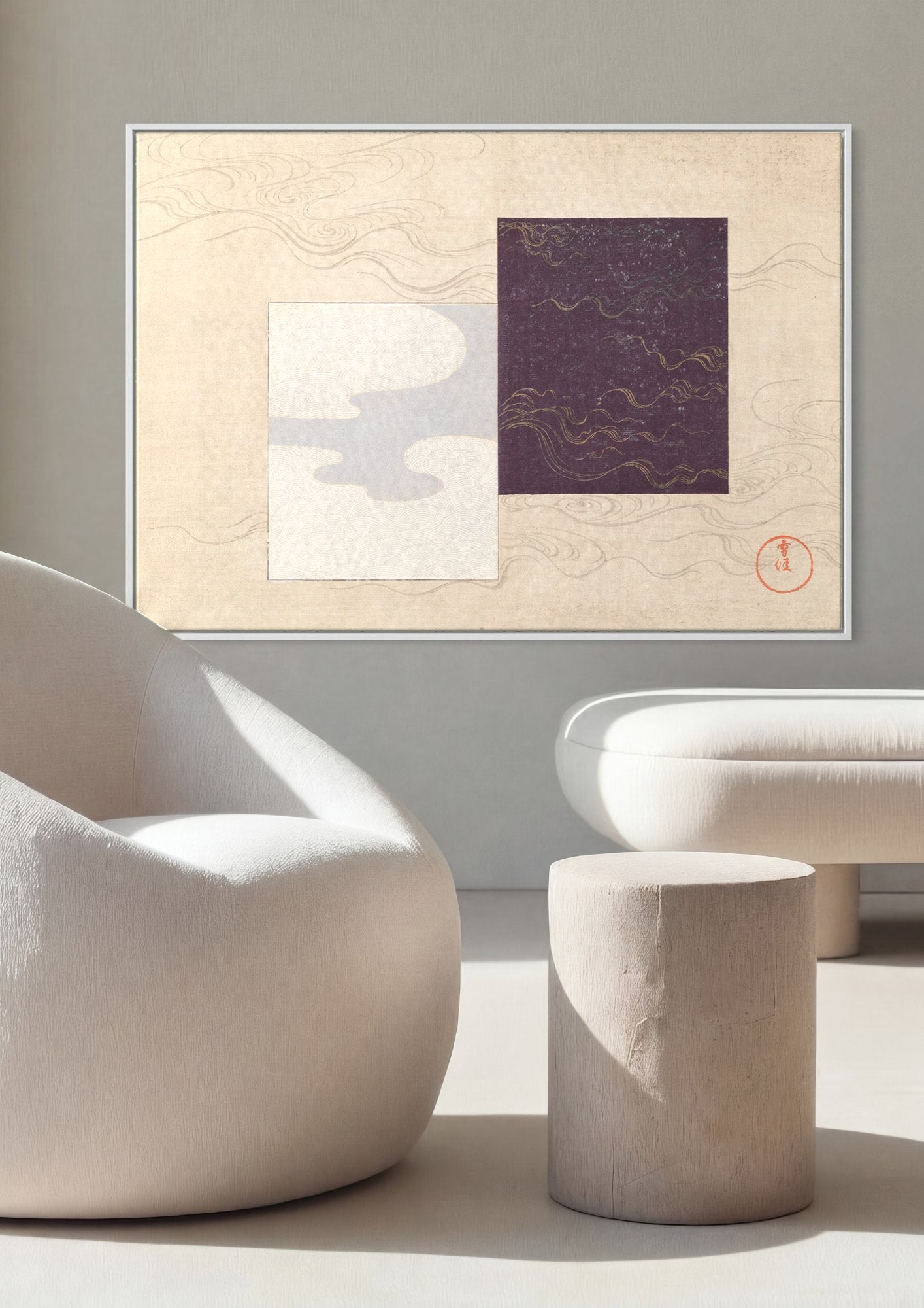 Quadro Decorativo Nuvens e Ondas - Kamisaka Sekka em ambiente decorado