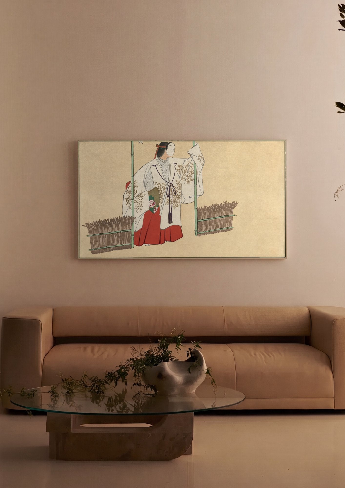 Quadro Decorativo Máscara de Noh - Kamisaka Sekka em ambiente decorado