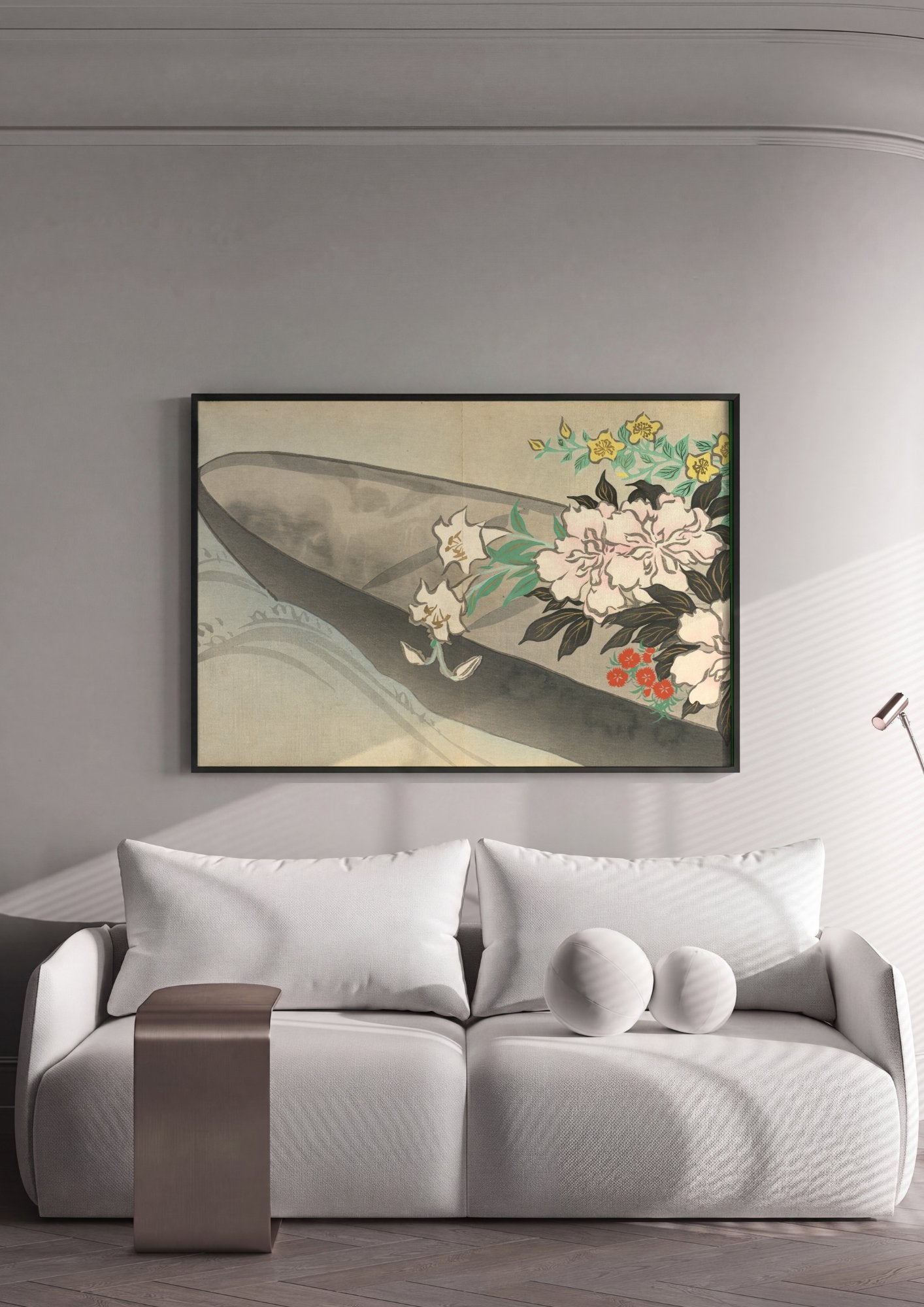 Quadro Decorativo Flores e Barco - Kamisaka Sekka em ambiente decorado