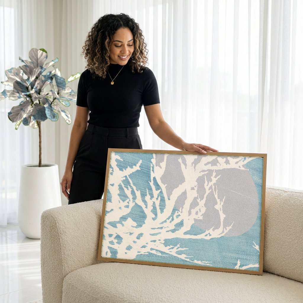 Quadro Decorativo Galhos ao Luar - Kamisaka Sekka com modelo em ambiente