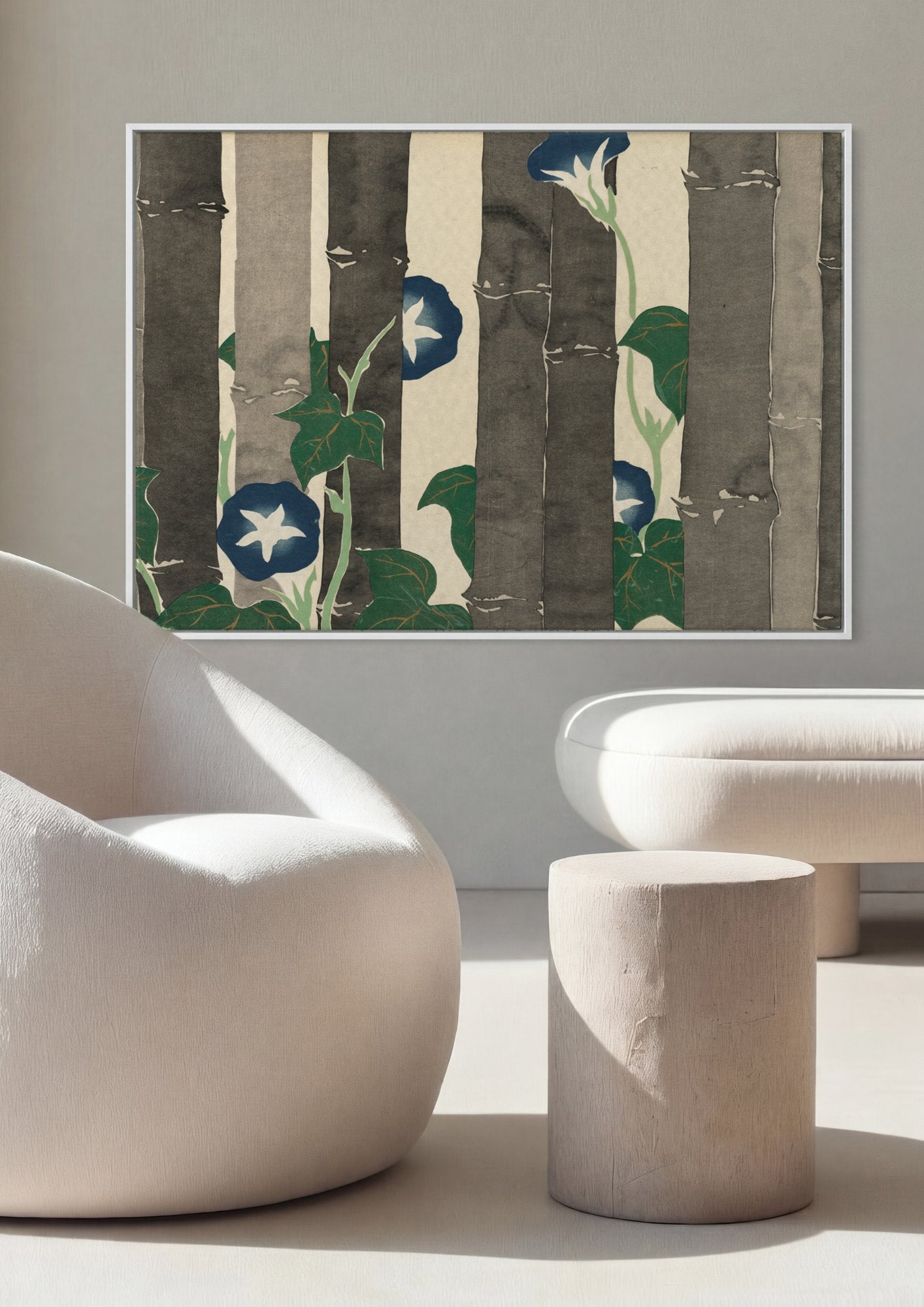 Quadro Decorativo Flores e Bambu - Kamisaka Sekka em ambiente decorado