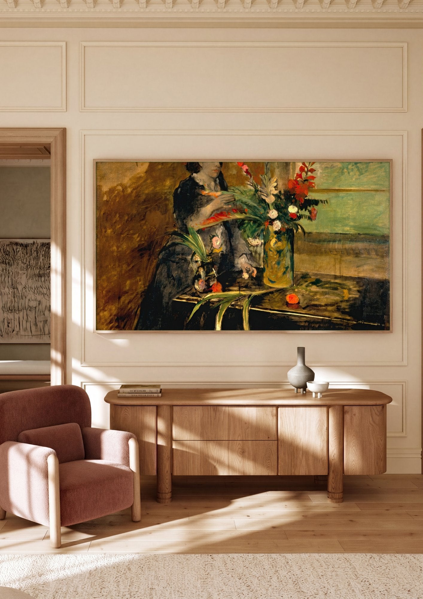 Quadro Decorativo A Mulher com os Crisântemos - Edgar Degas em ambiente decorado