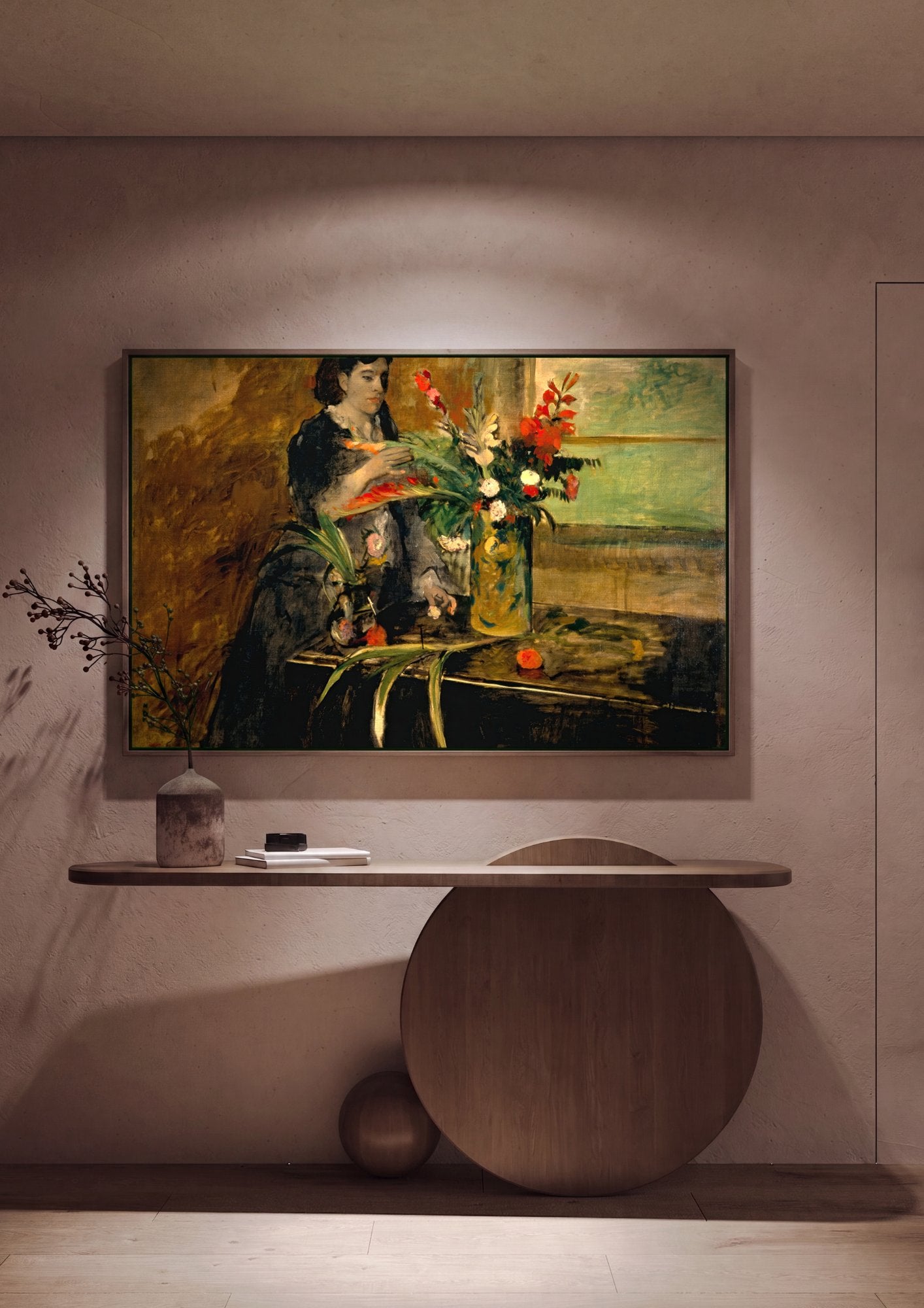 Quadro Decorativo A Mulher com os Crisântemos - Edgar Degas em ambiente decorado