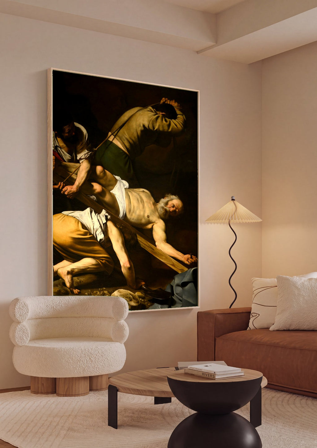 Quadro Decorativo A Crucificação de São Pedro - Caravaggio em ambiente decorado