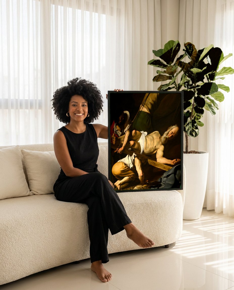 Quadro Decorativo A Crucificação de São Pedro - Caravaggio com modelo em ambiente