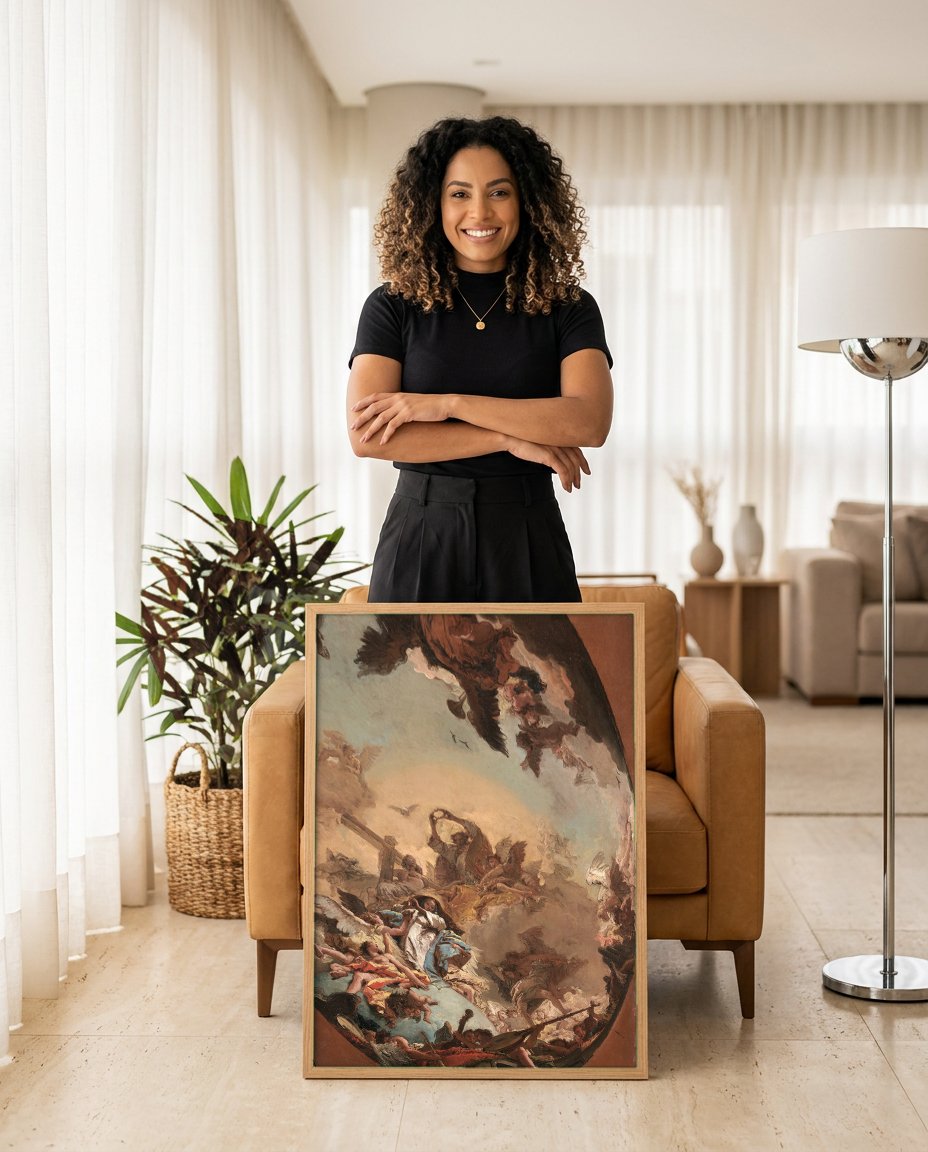 Quadro Decorativo A Glorificação de São Fidélis de Sigmaringa - Tiepolo com modelo em ambiente