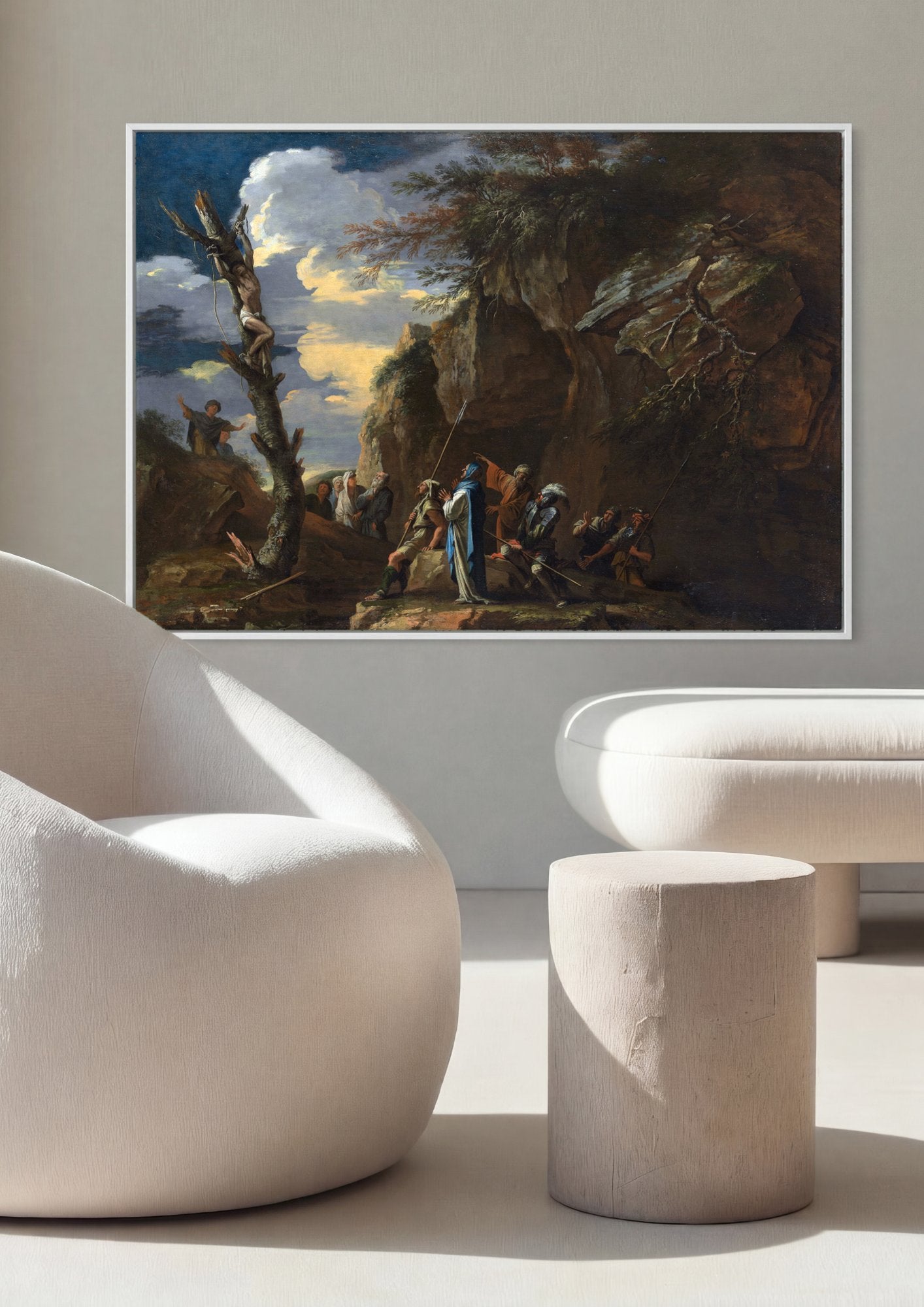 Quadro Decorativo A Crucificação de São Pedro - Salvator Rosa em ambiente decorado