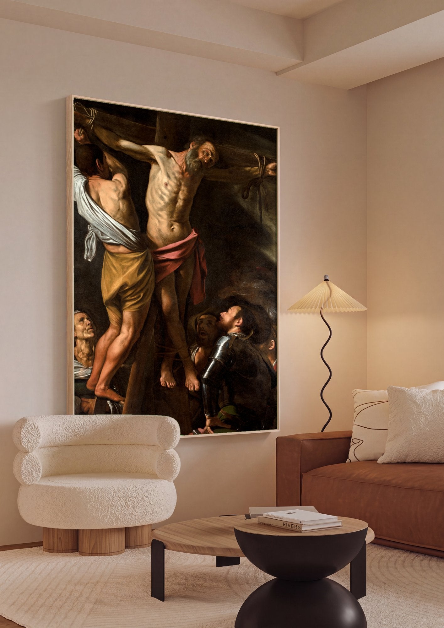 Quadro Decorativo A Crucificação de São Pedro - Caravaggio em ambiente decorado