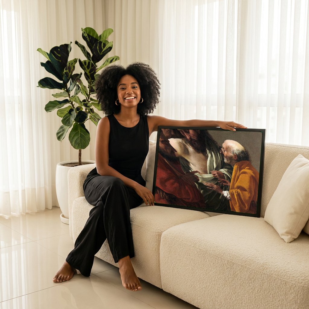 Quadro Decorativo A Incredulidade de São Tomé - Ter Brugghen com modelo em ambiente