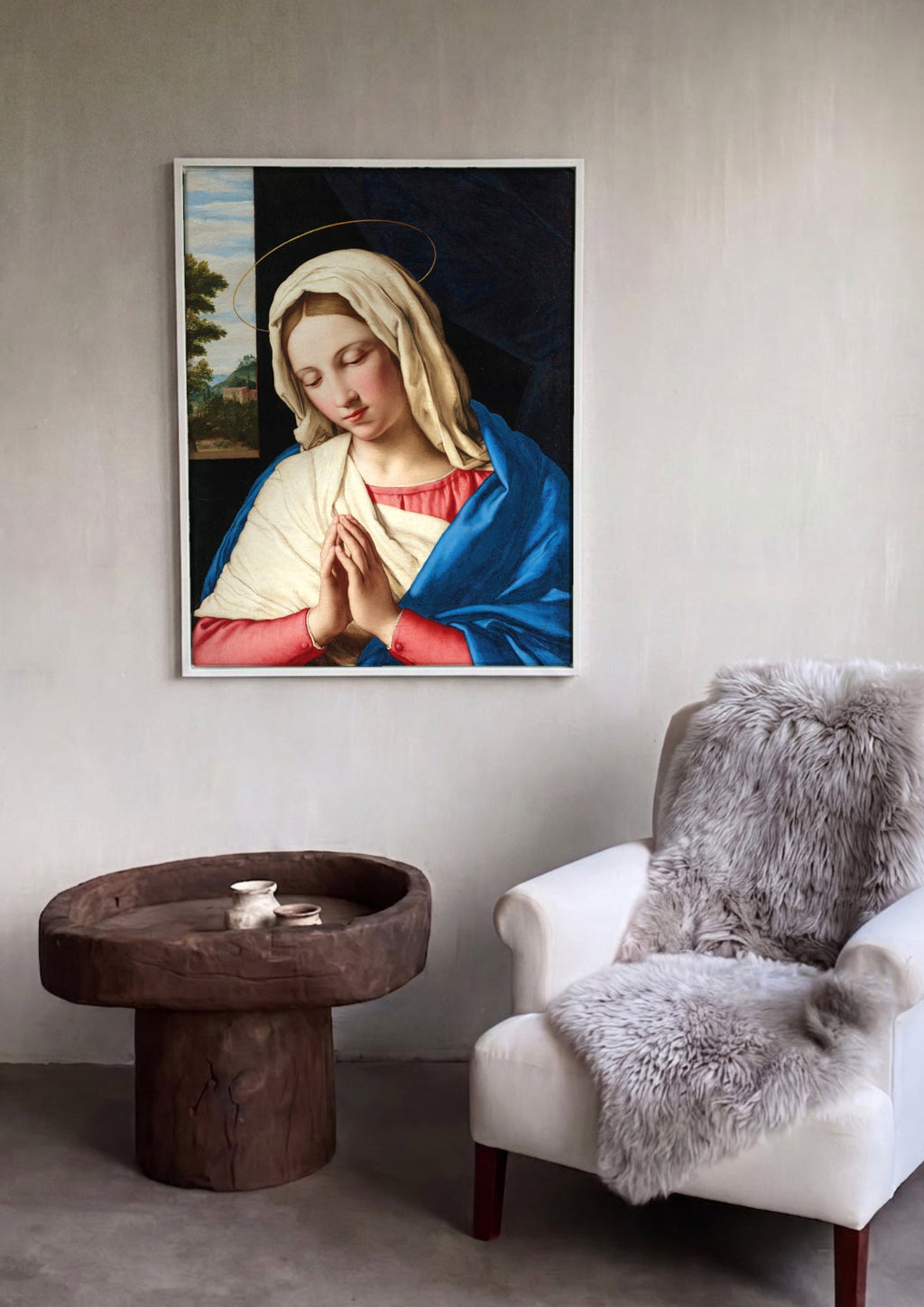 Quadro Decorativo A Virgem em Oração - Sassoferrato em ambiente decorado