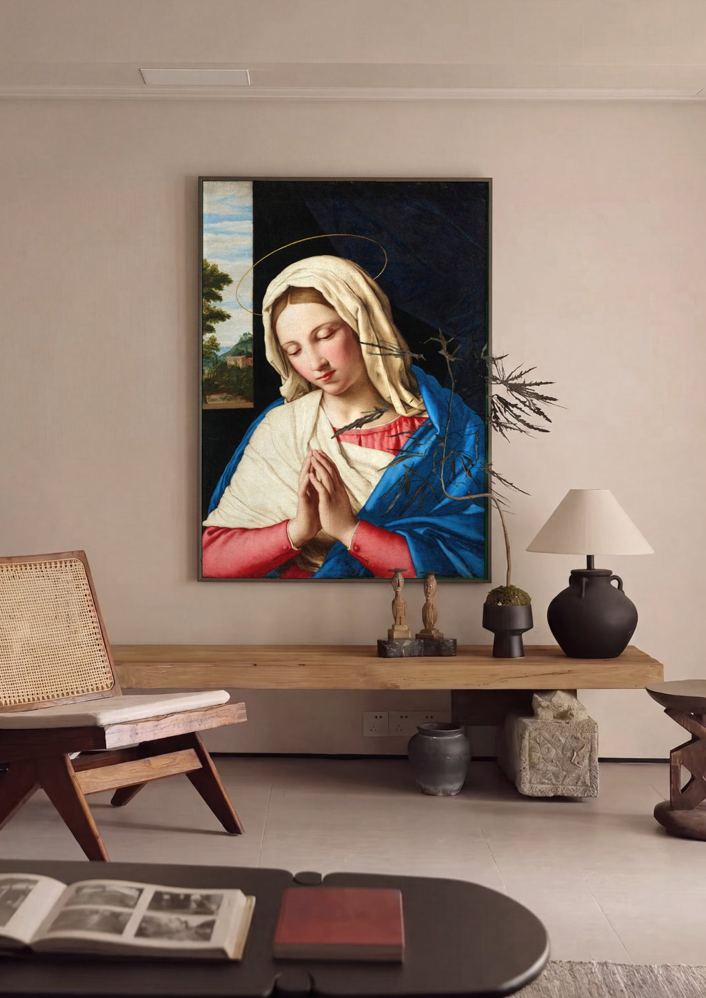 Quadro Decorativo A Virgem em Oração - Sassoferrato em ambiente decorado