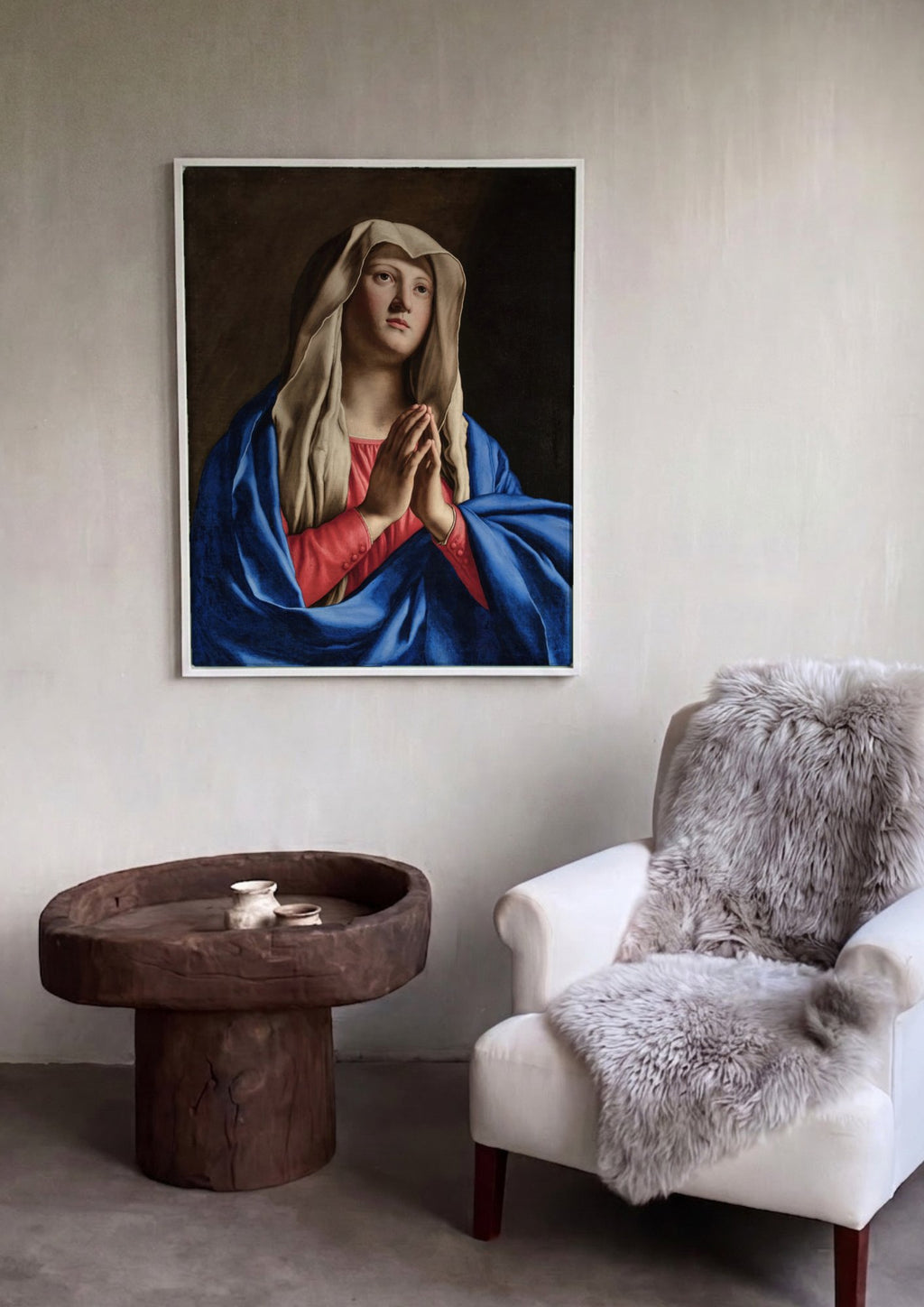 Quadro Decorativo A Virgem em Oração - Sassoferrato em ambiente decorado