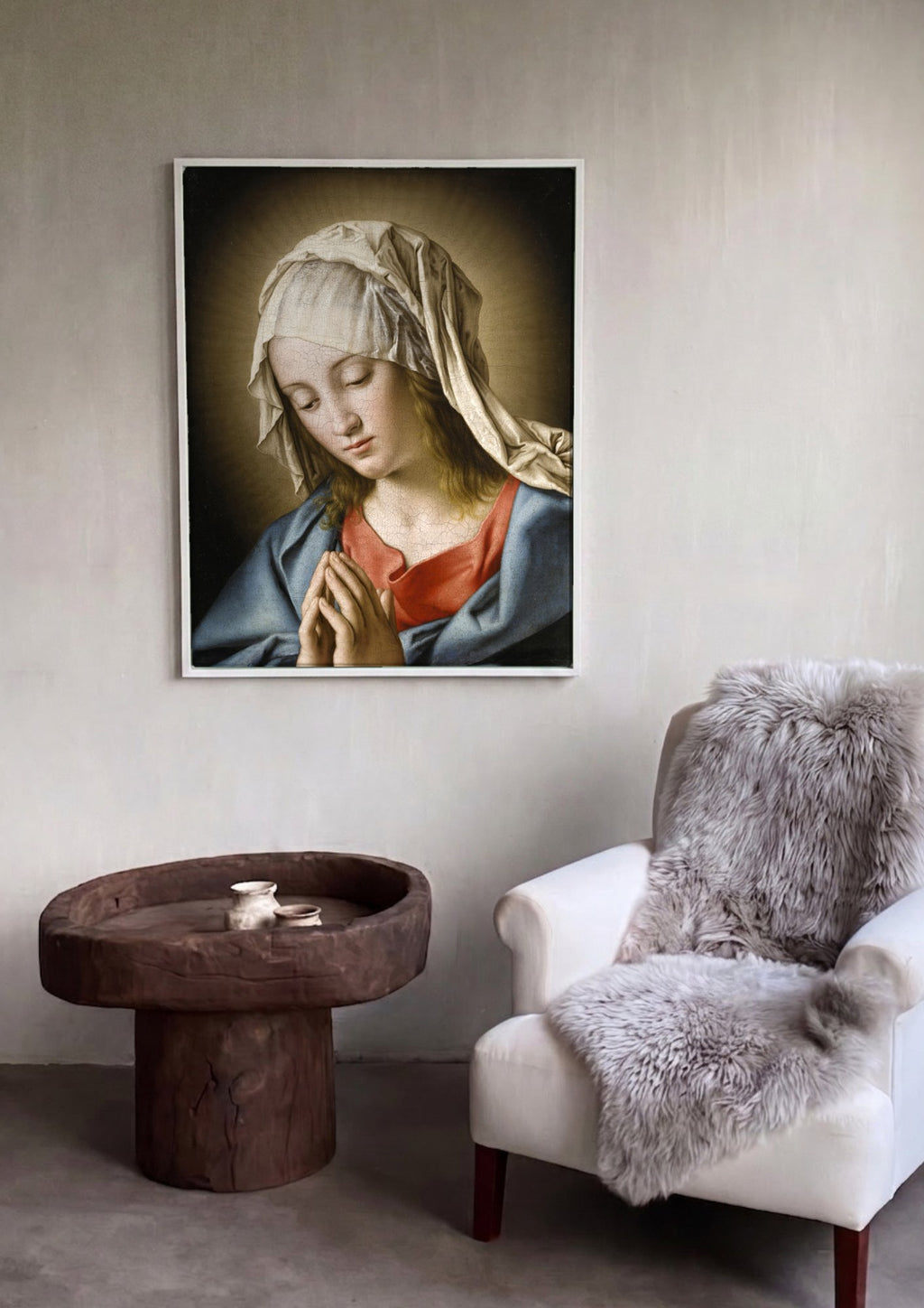 Quadro Decorativo A Virgem em Oração - Sassoferrato em ambiente decorado