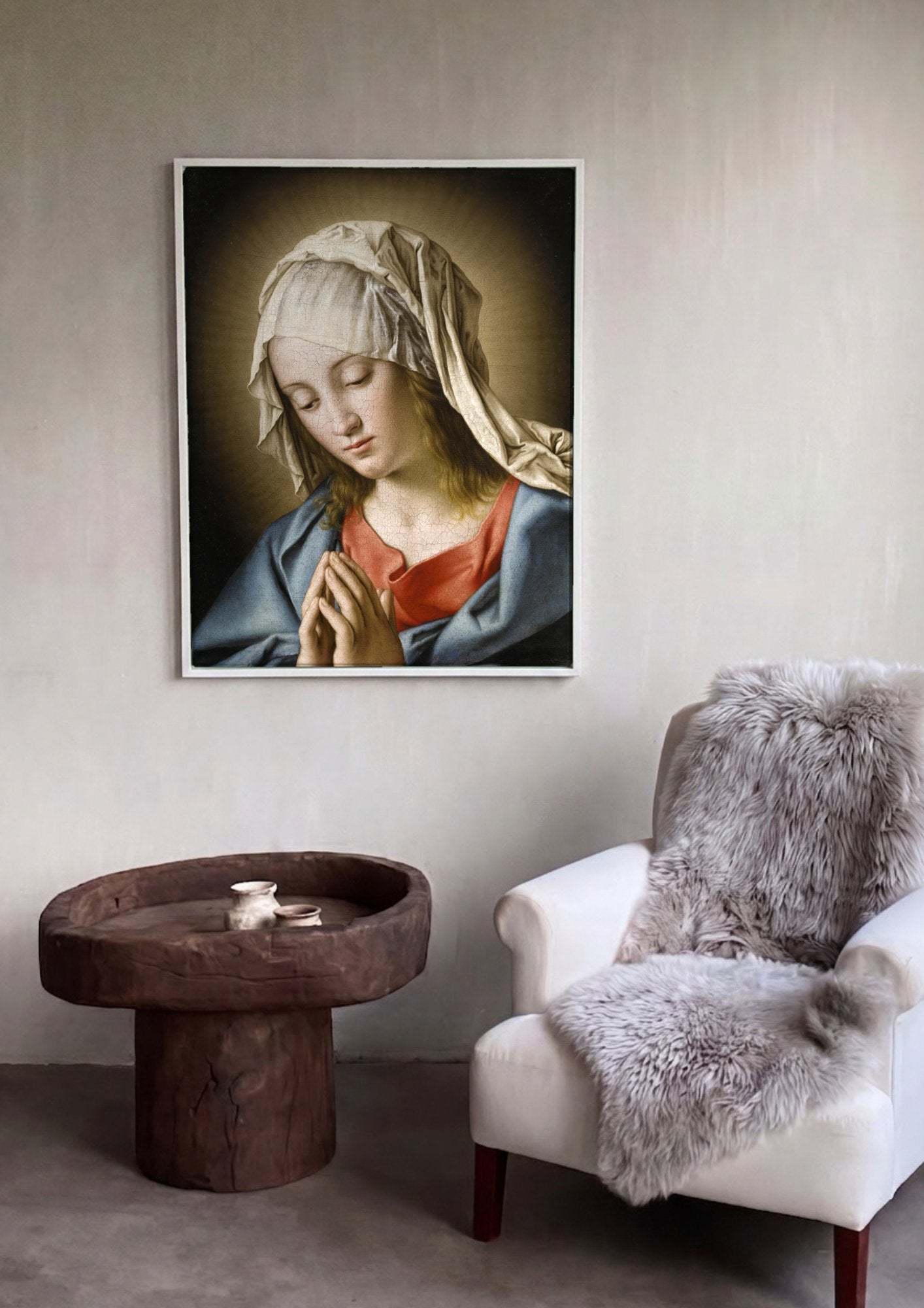 Quadro Decorativo A Virgem em Oração - Sassoferrato em ambiente decorado