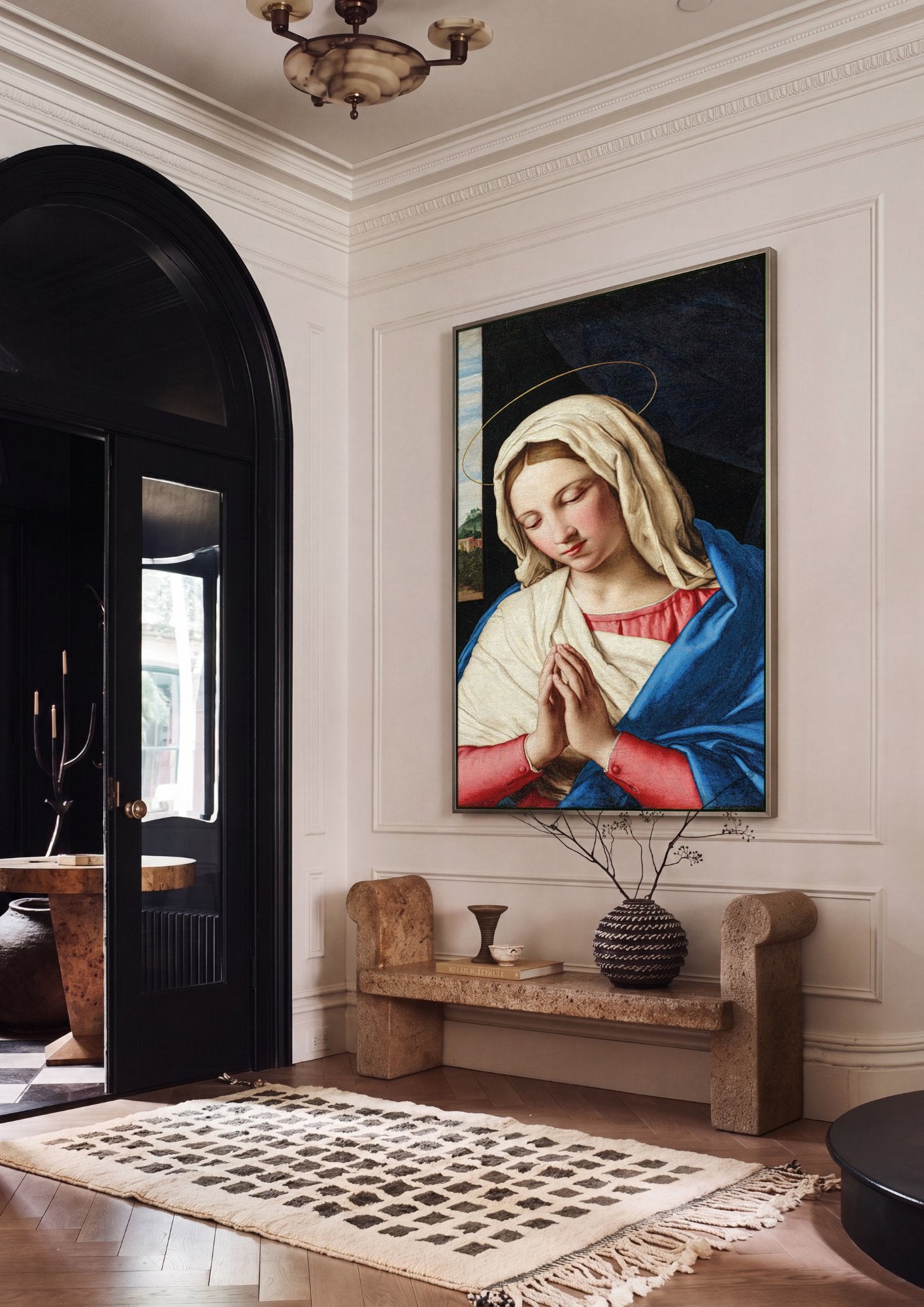 Quadro Decorativo A Virgem em Oração - Sassoferrato em ambiente decorado