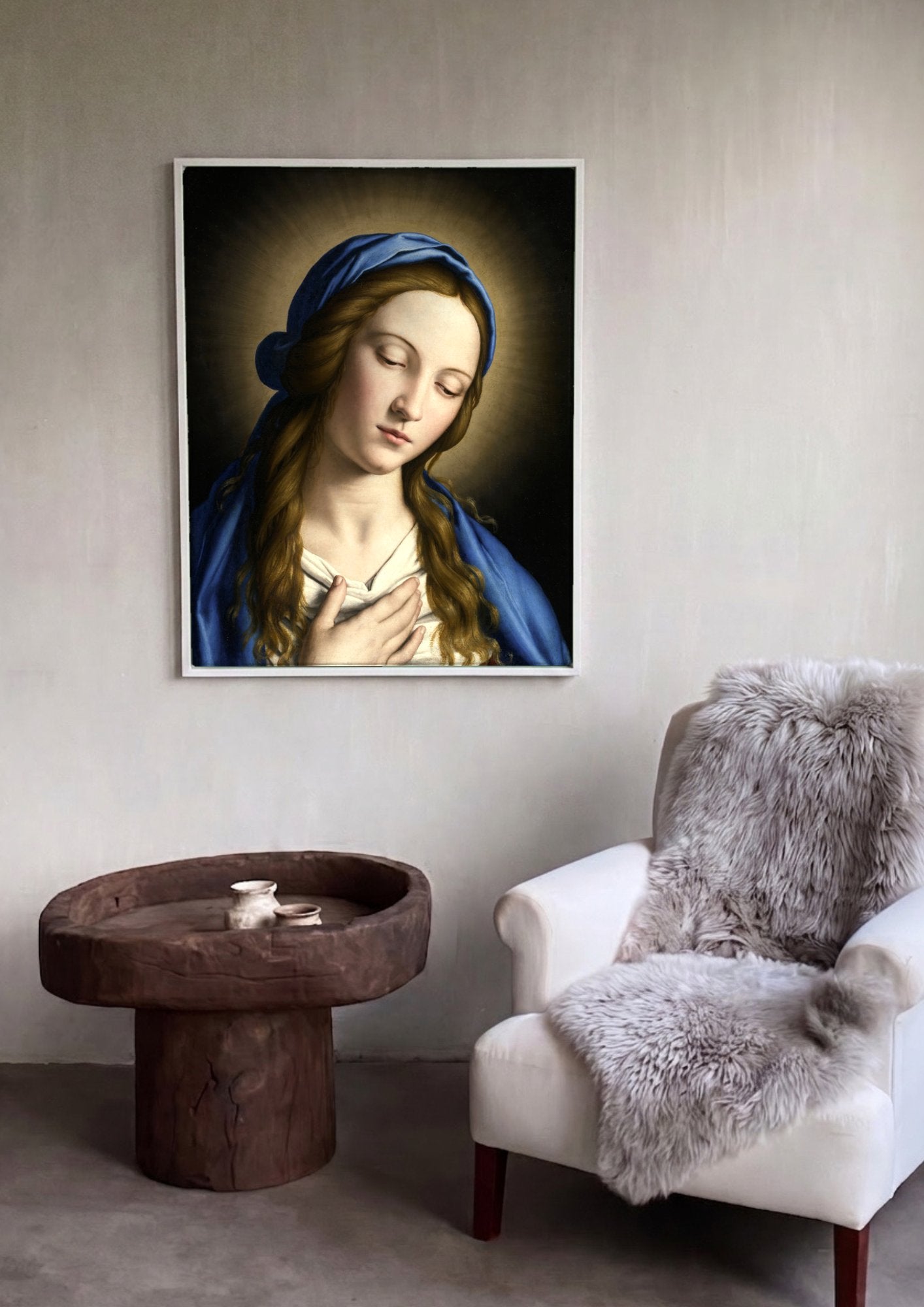 Quadro Decorativo A Virgem em Oração - Sassoferrato em ambiente decorado