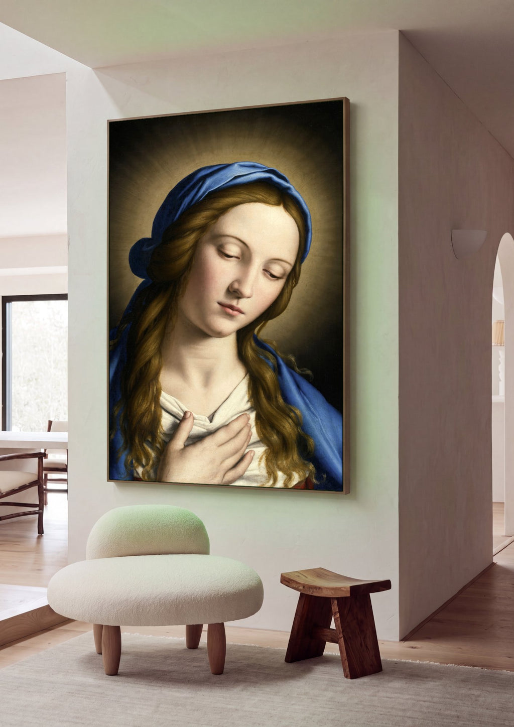 Quadro Decorativo A Virgem em Oração - Sassoferrato em ambiente decorado