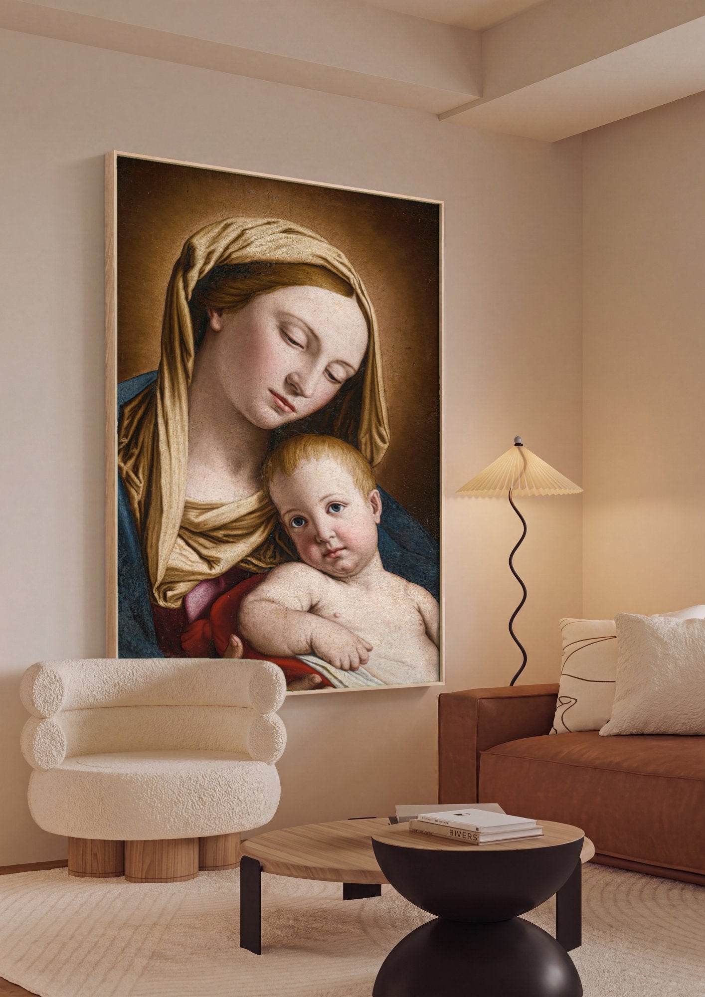 Quadro Decorativo Madonna e o Menino - Sassoferrato em ambiente decorado