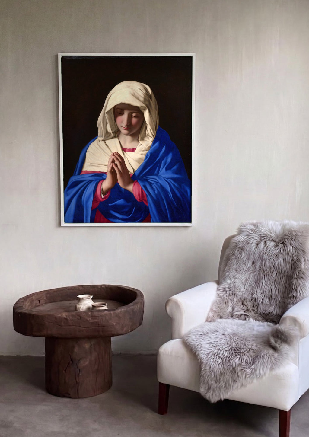 Quadro Decorativo A Virgem em Oração - Sassoferrato em ambiente decorado