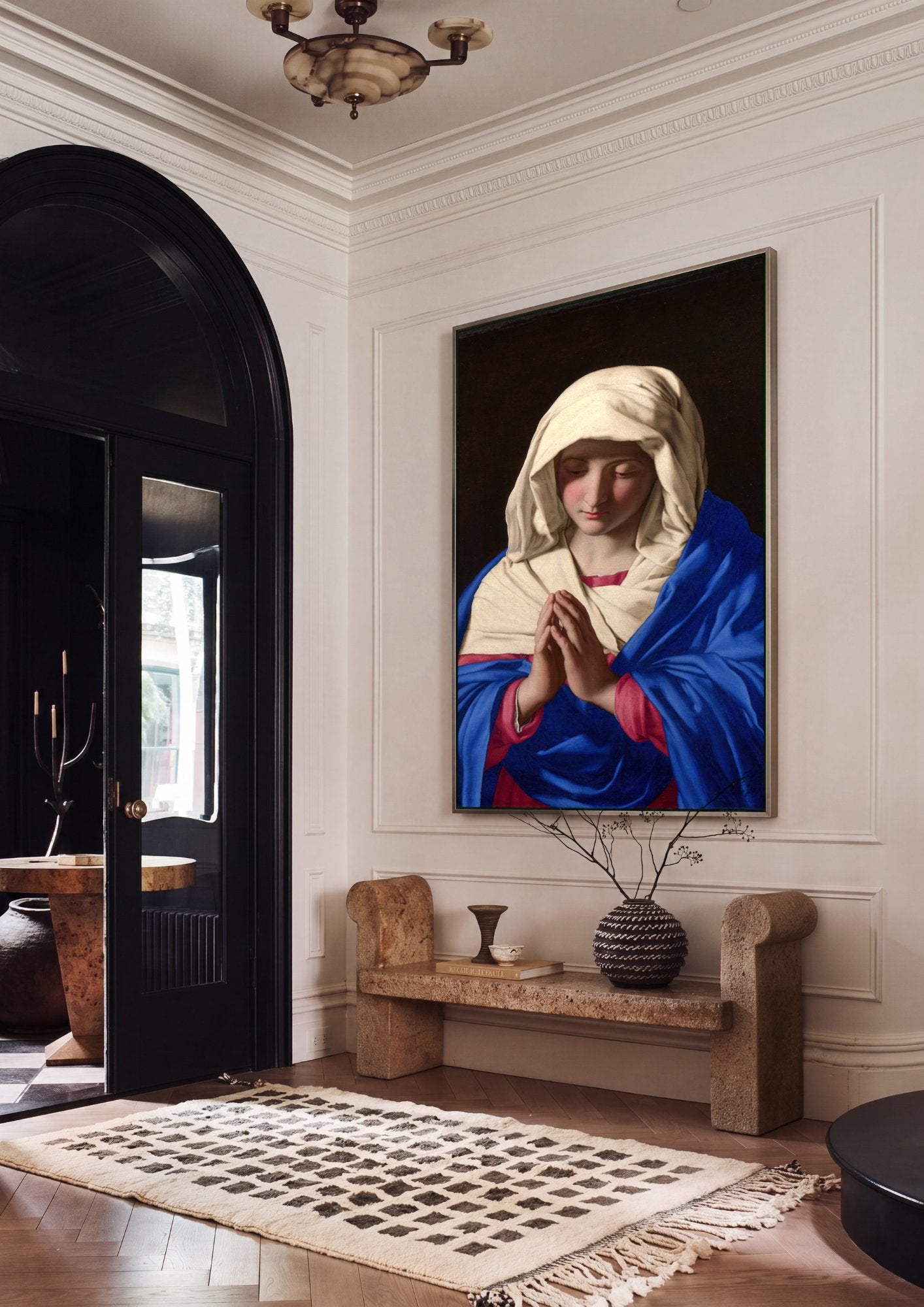 Quadro Decorativo A Virgem em Oração - Sassoferrato em ambiente decorado