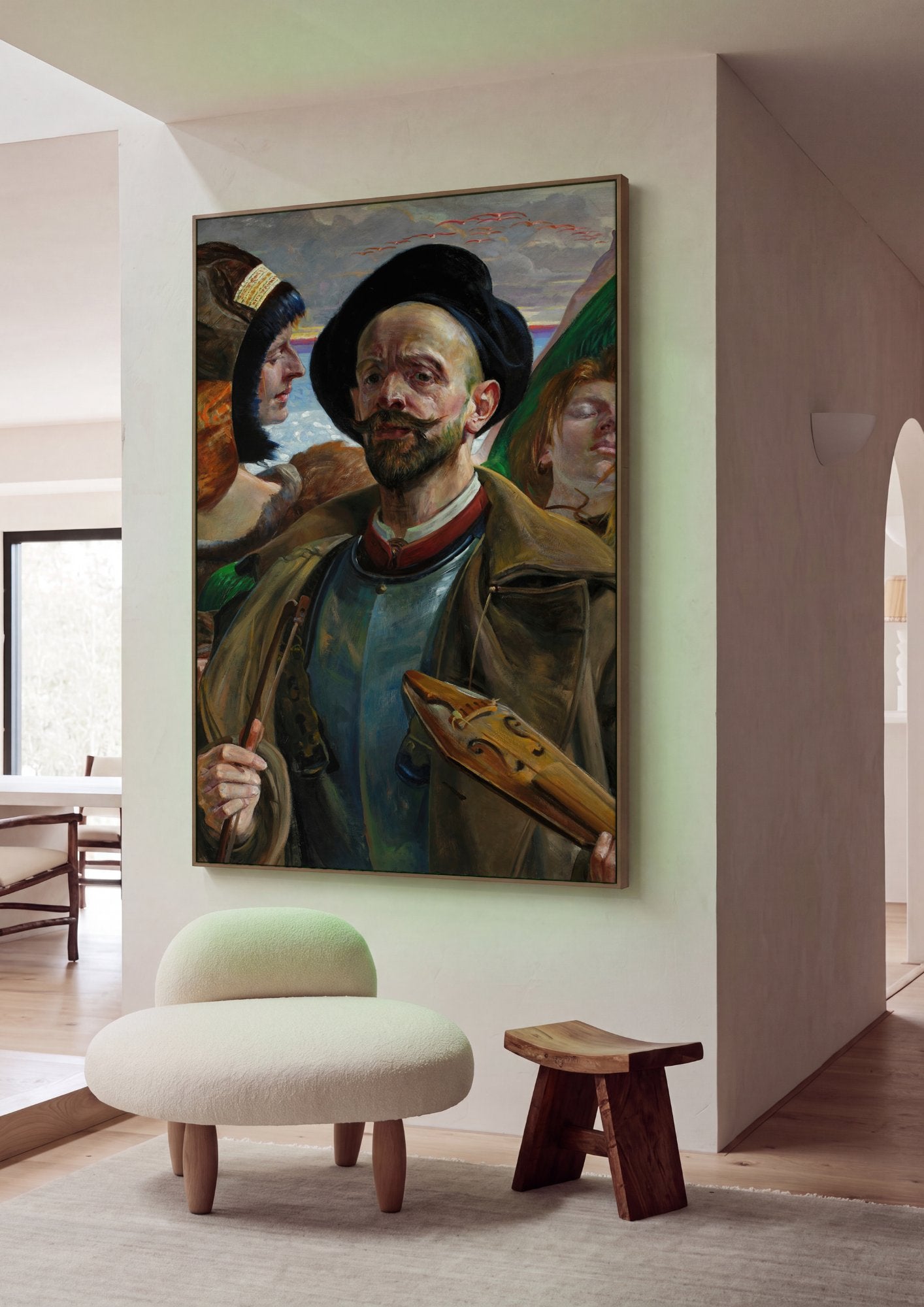Quadro Decorativo 'Autorretrato com Musas' - Jacek Malczewski em ambiente decorado
