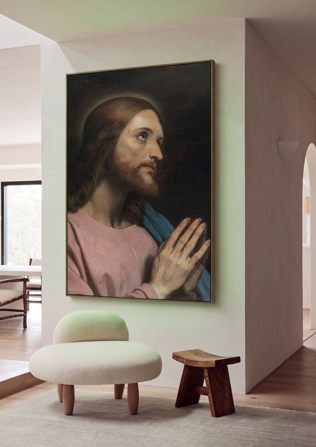 Quadro Decorativo Jesus em Oração - Ary Scheffer em ambiente decorado
