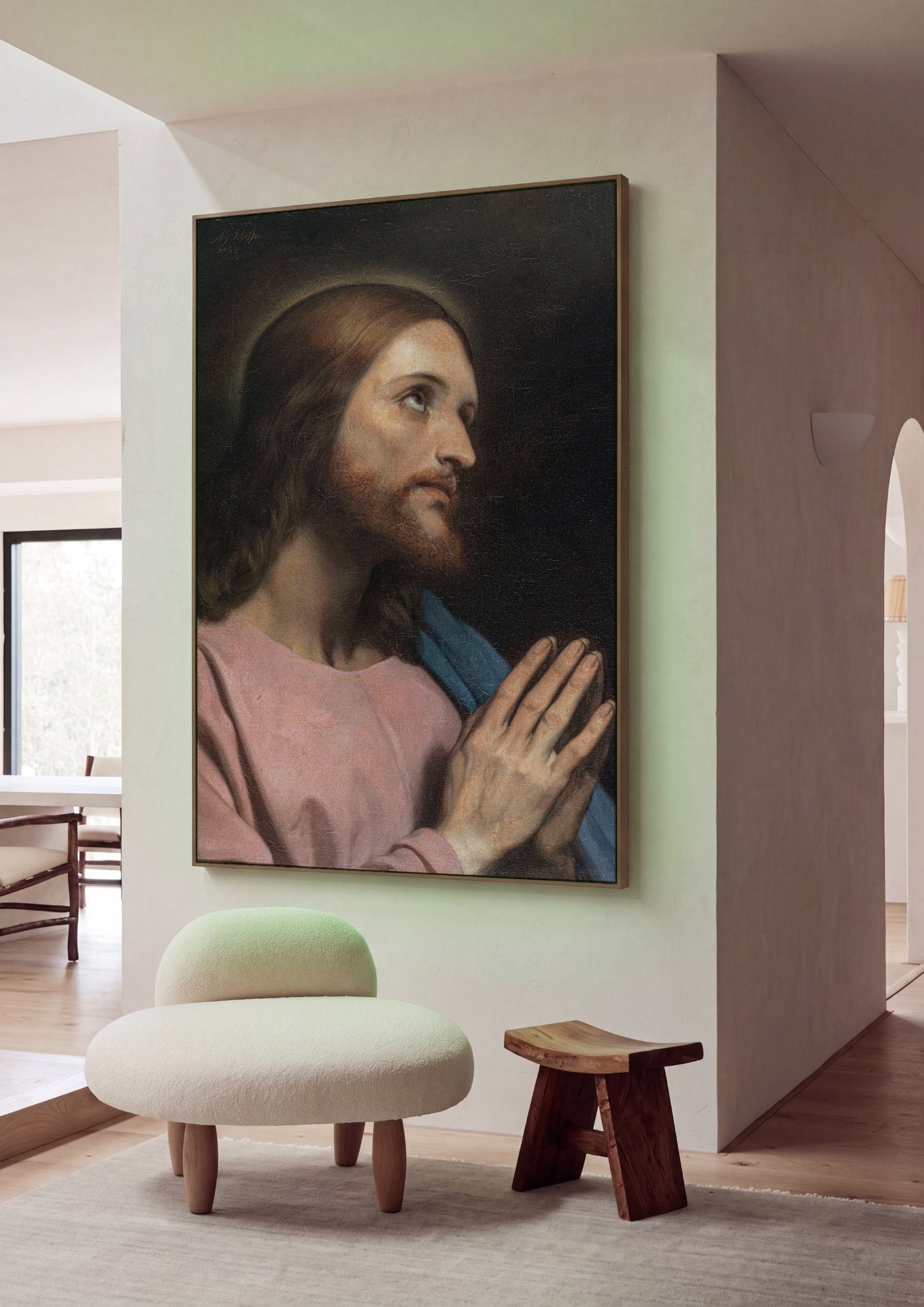Quadro Decorativo Jesus em Oração - Ary Scheffer em ambiente decorado