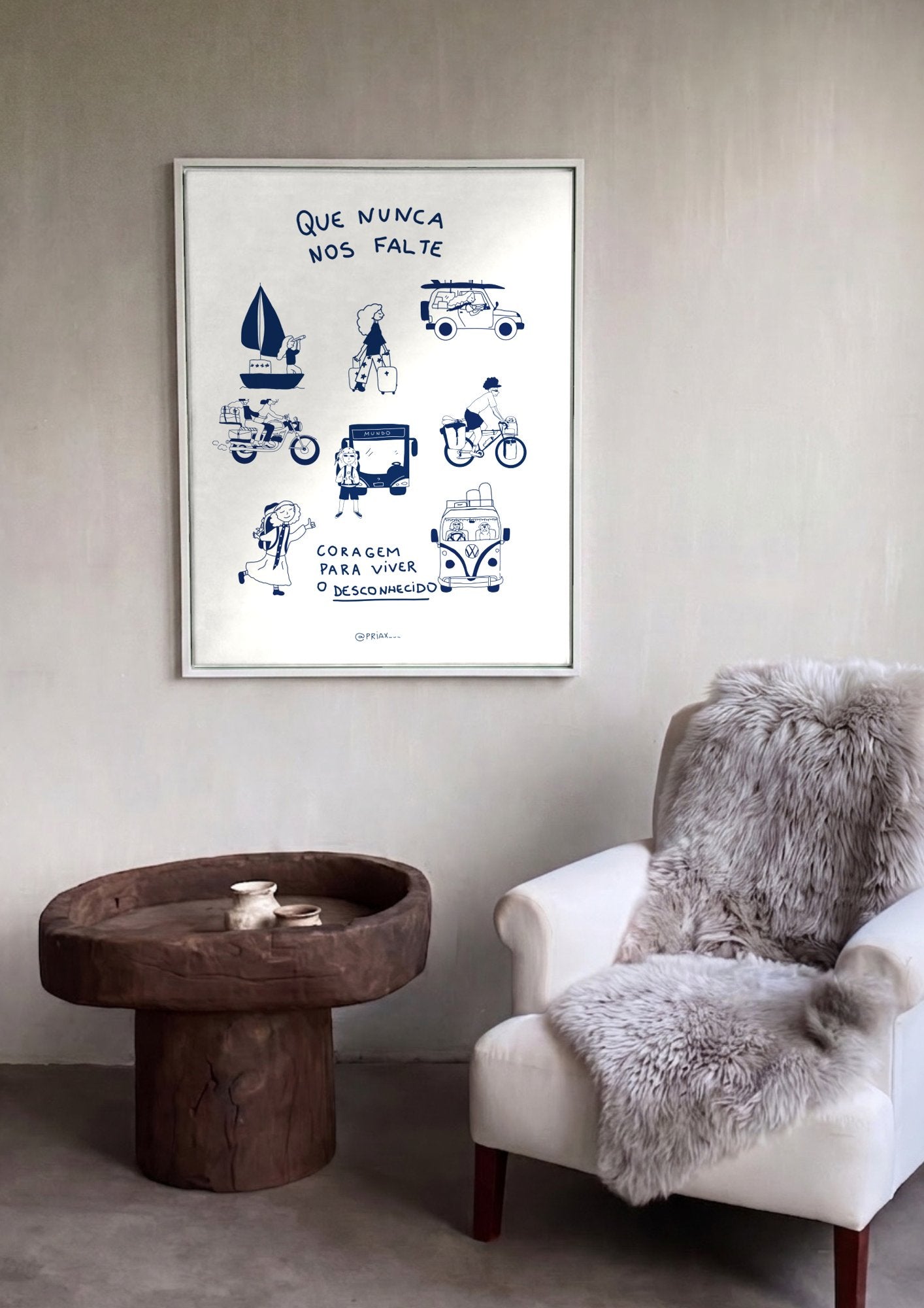 Quadro Decorativo 'Que Nunca Nos Falte Coragem' - Coletânea Viagem - Priscila Maciel em ambiente decorado