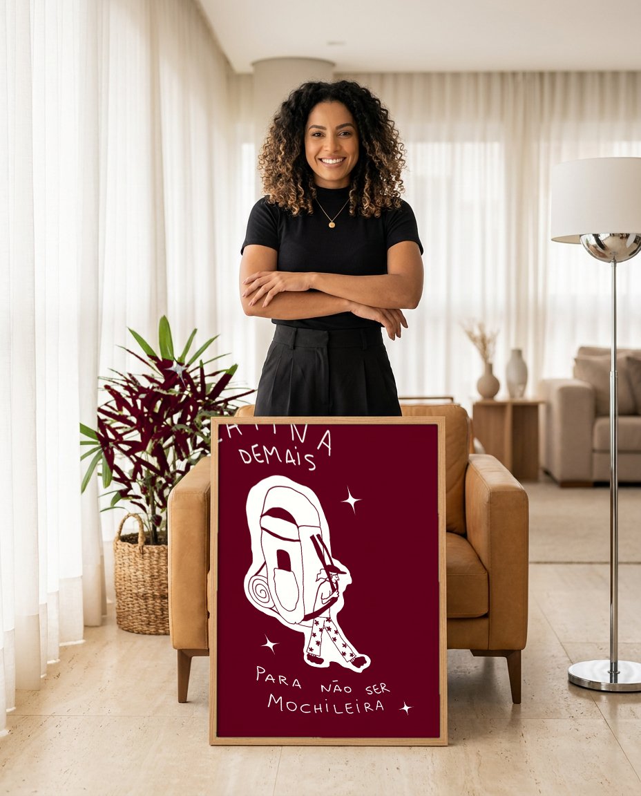Quadro Decorativo 'Latina' - Bordô - Priscila Maciel com modelo em ambiente