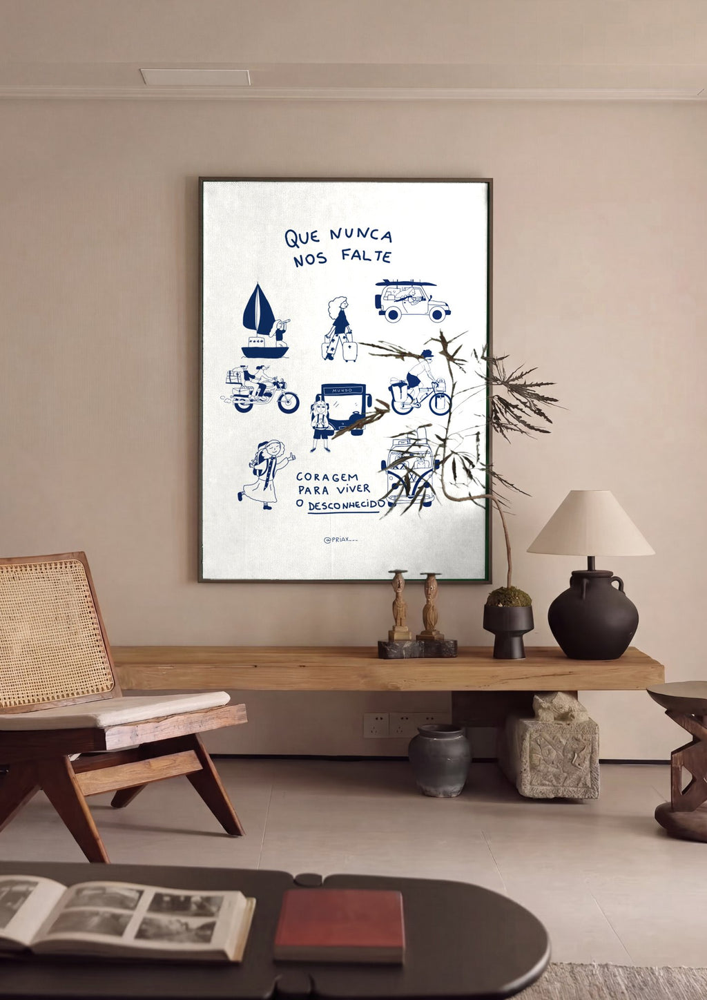 Quadro Decorativo 'Que Nunca Nos Falte Coragem' - Coletânea Viagem - Priscila Maciel em ambiente decorado