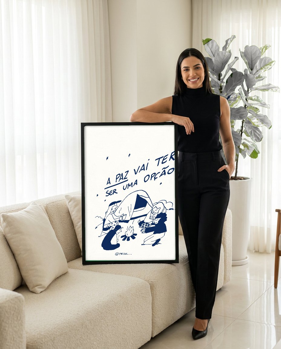 Quadro Decorativo 'A Paz Vai Ter Que Ser Uma Opção' - Priscila Maciel com modelo em ambiente