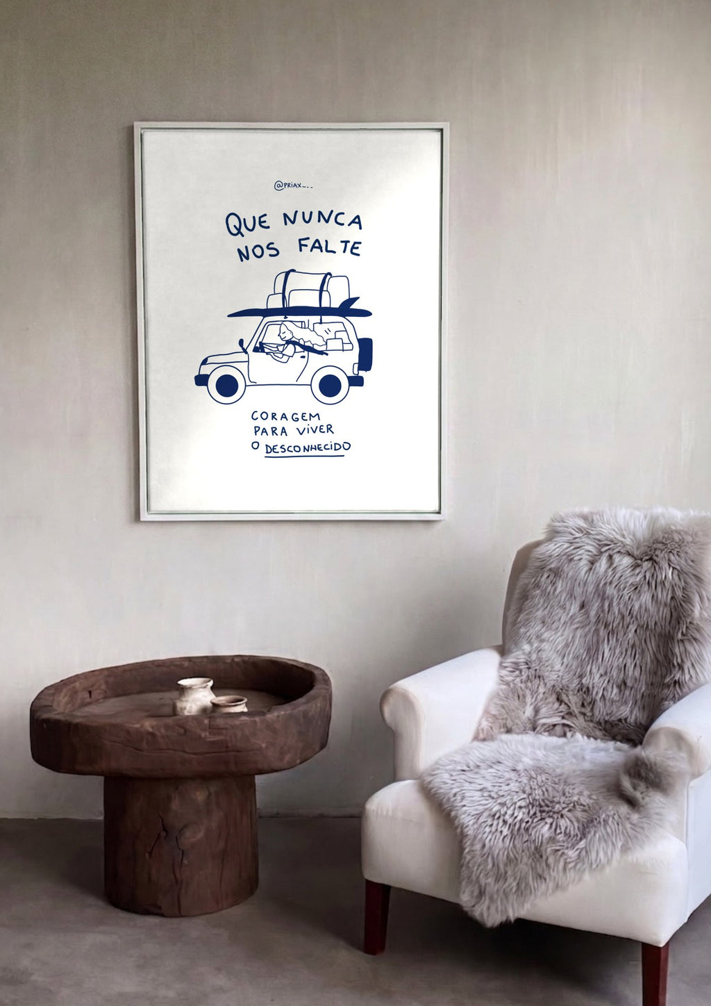 Quadro Decorativo 'Que Nunca Nos Falte Coragem' - Carro - Priscila Maciel em ambiente decorado