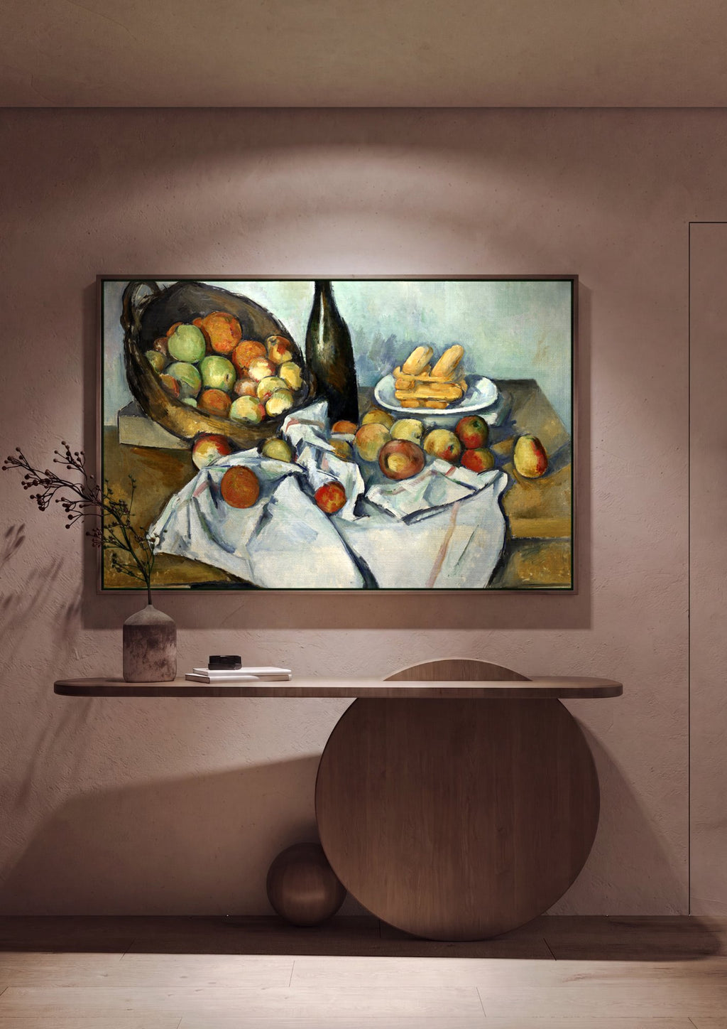 Quadro Decorativo Cesto de Maçãs e Biscoitos - Cézanne em ambiente decorado