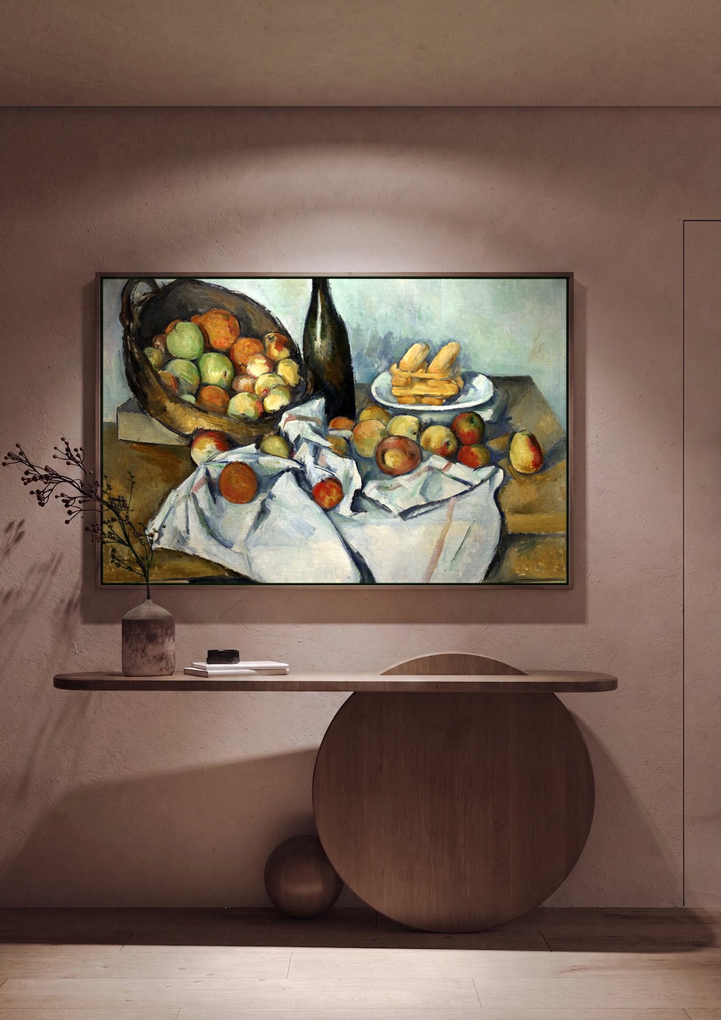 Quadro Decorativo Cesto de Maçãs e Biscoitos - Cézanne em ambiente decorado