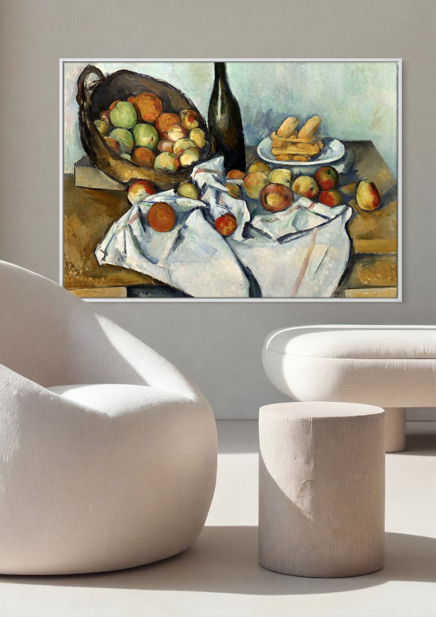 Quadro Decorativo Cesto de Maçãs e Biscoitos - Cézanne em ambiente decorado