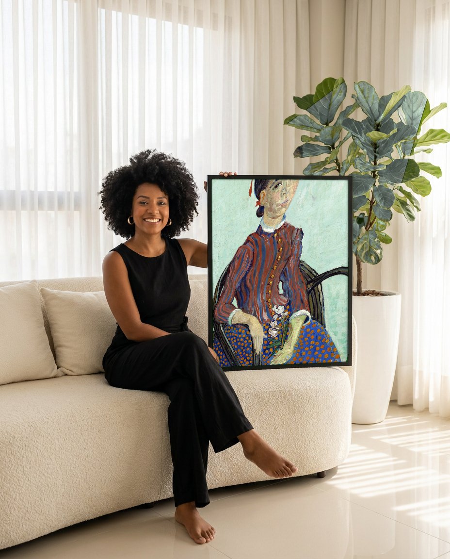 Quadro Decorativo A Italiana (Agostina Segatori) - Van Gogh com modelo em ambiente