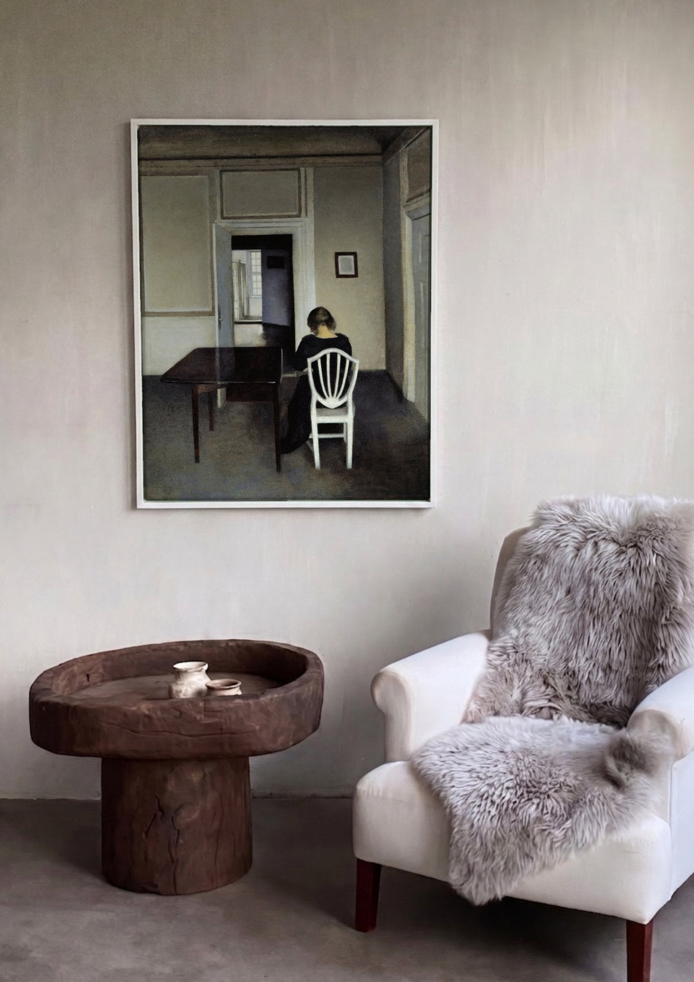 Quadro Decorativo Interior com Mulher Sentada - Hammershøi em ambiente decorado