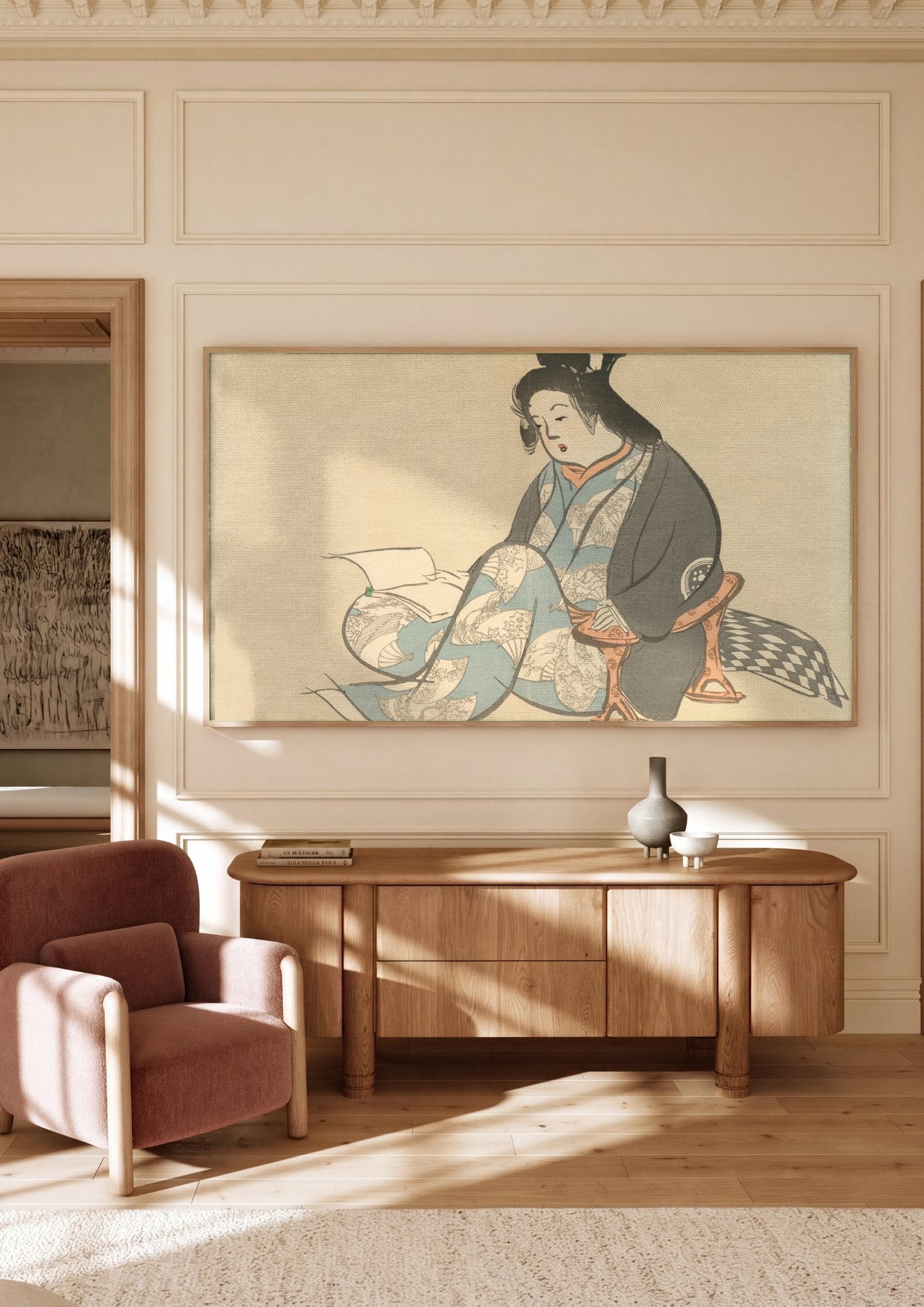 Quadro Decorativo A Leitora - Kamisaka Sekka em ambiente decorado