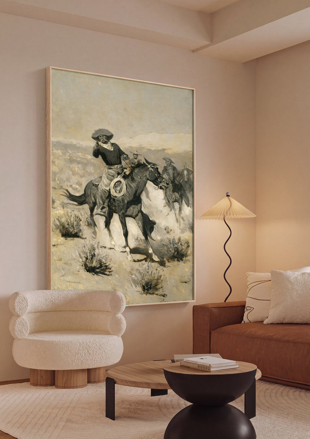 Quadro Decorativo Vaqueiros no Oeste Selvagem - Frederic Remington em ambiente decorado