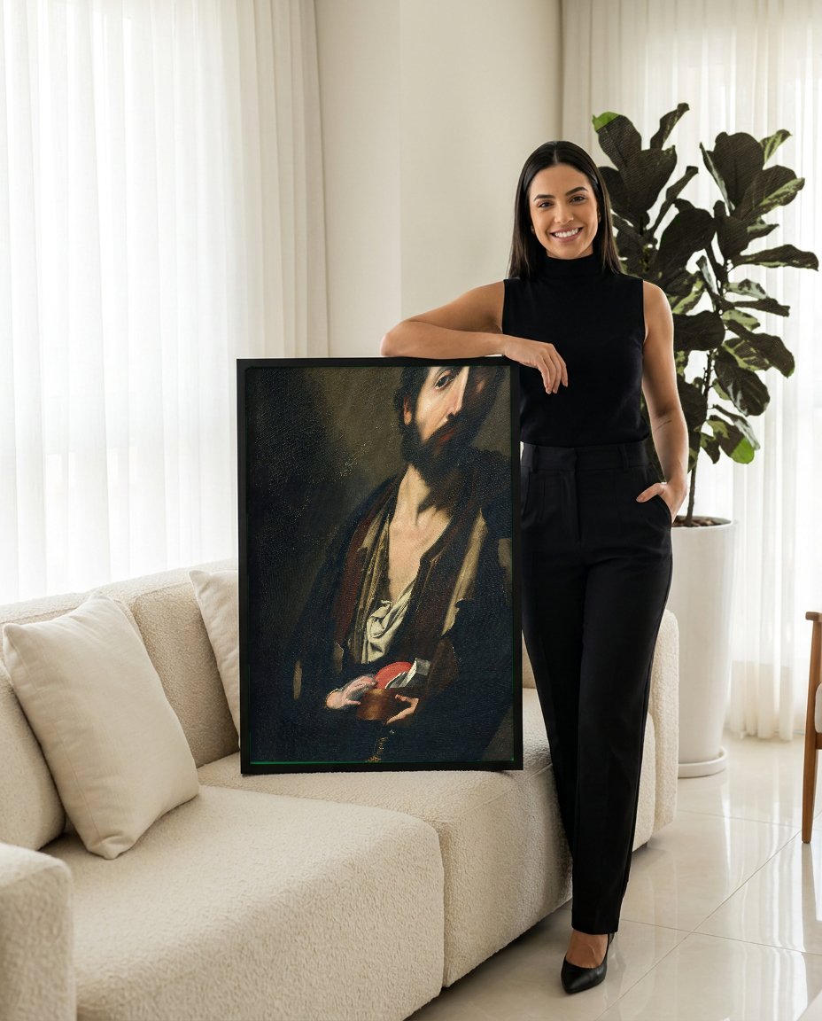 Quadro Decorativo 'O Cego de Gammon' - Jusepe de Ribera com modelo em ambiente
