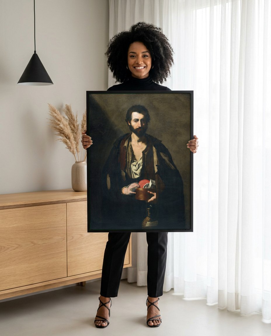 Quadro Decorativo 'O Cego de Gammon' - Jusepe de Ribera com modelo em ambiente
