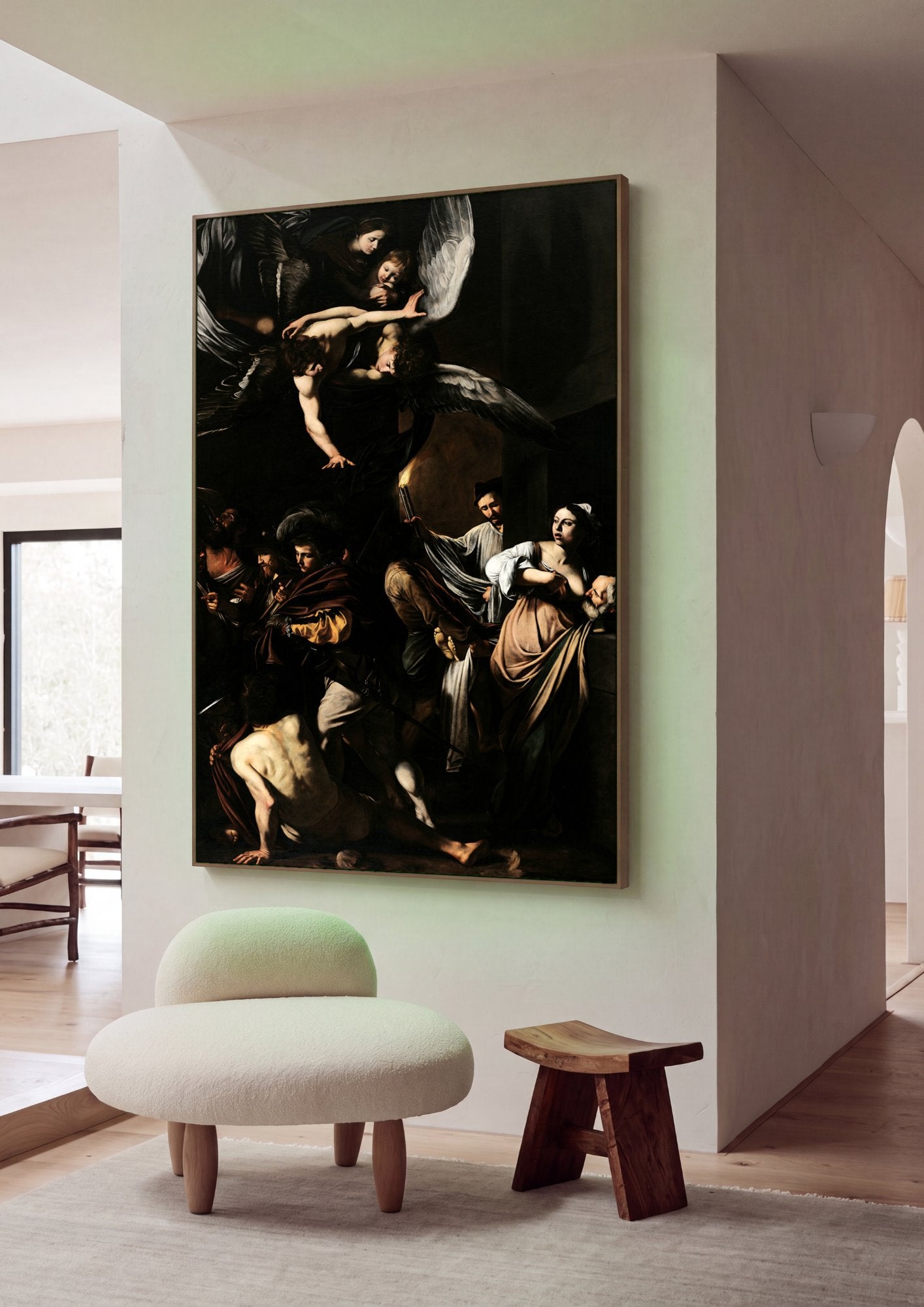 Quadro Decorativo As Sete Obras de Misericórdia - Caravaggio em ambiente decorado