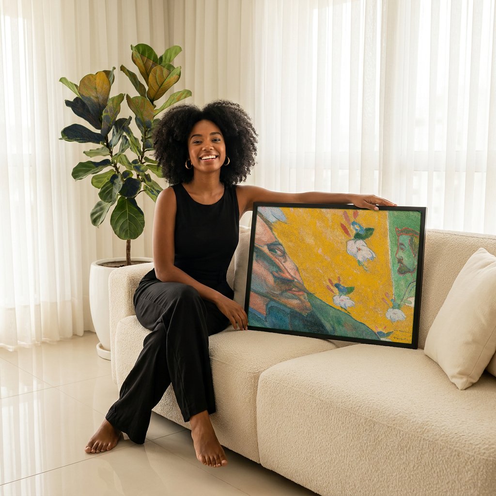 Quadro Decorativo Autorretrato 'Les Misérables' - Gauguin com modelo em ambiente