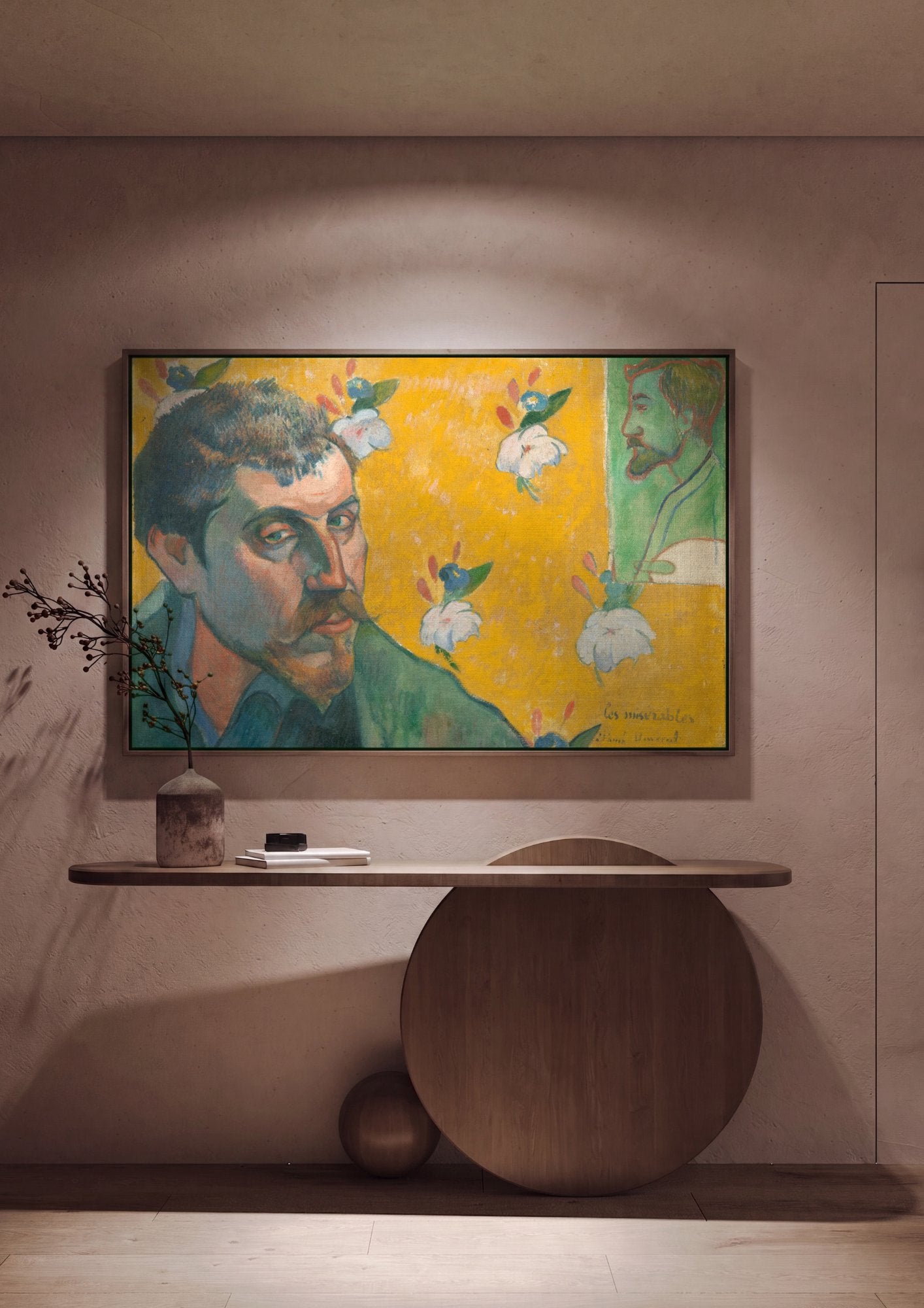 Quadro Decorativo Autorretrato 'Les Misérables' - Gauguin em ambiente decorado