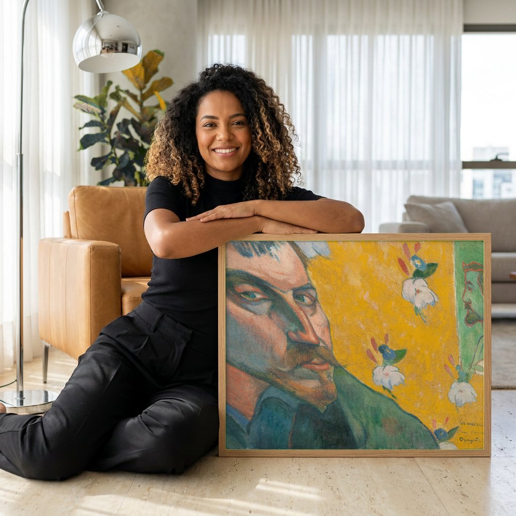 Quadro Decorativo Autorretrato 'Les Misérables' - Gauguin com modelo em ambiente