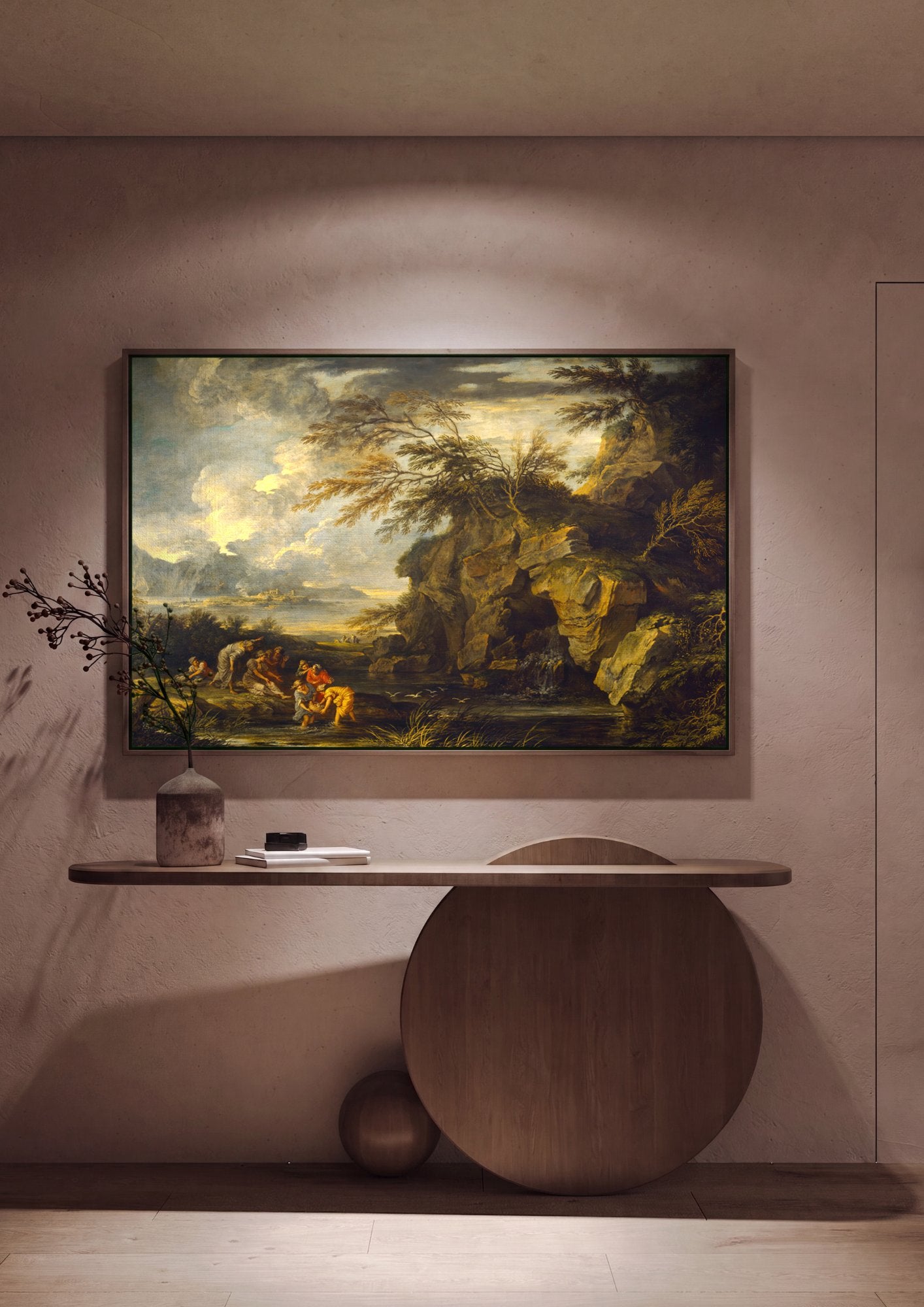 Quadro Decorativo A Descoberta de Moisés - Salvator Rosa em ambiente decorado