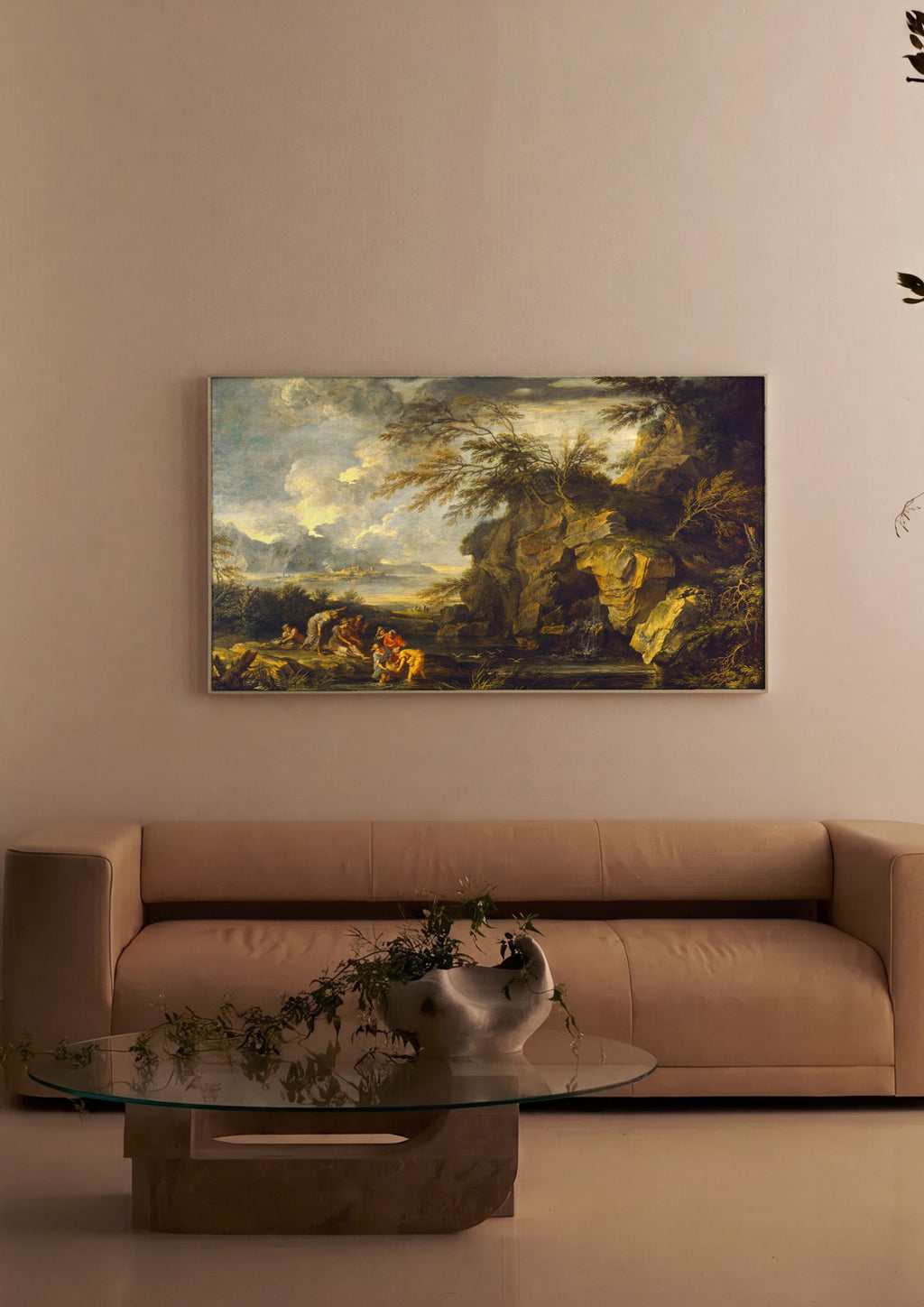 Quadro Decorativo A Descoberta de Moisés - Salvator Rosa em ambiente decorado