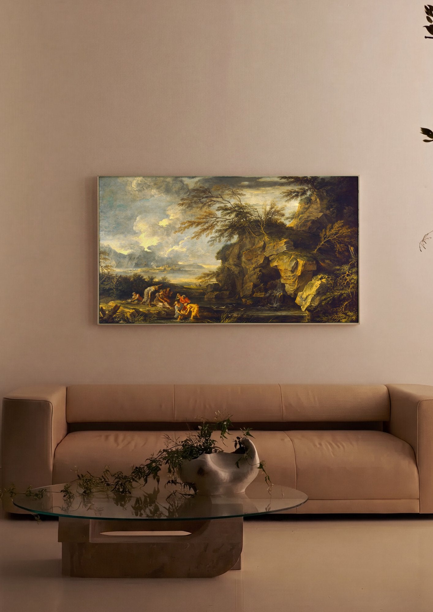 Quadro Decorativo A Descoberta de Moisés - Salvator Rosa em ambiente decorado